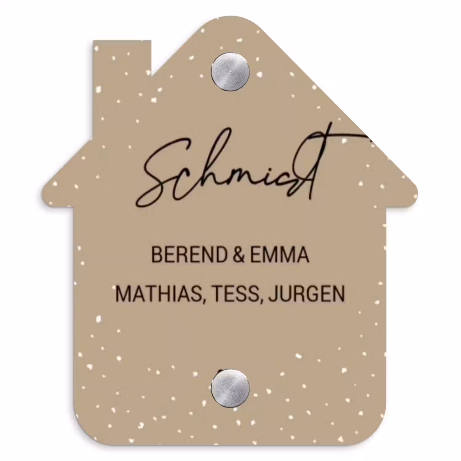 Beige met stippen - Sierlijk Naambord Huisje klein -3d