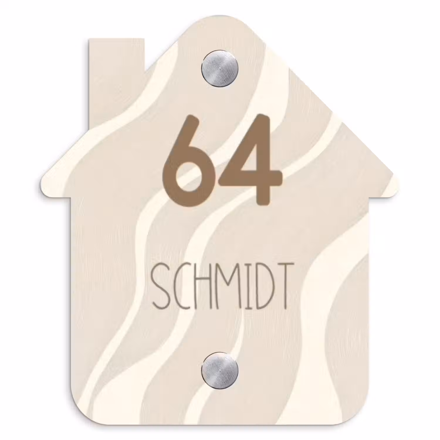 Beige golven - Modern Naambord Huisje klein -3d