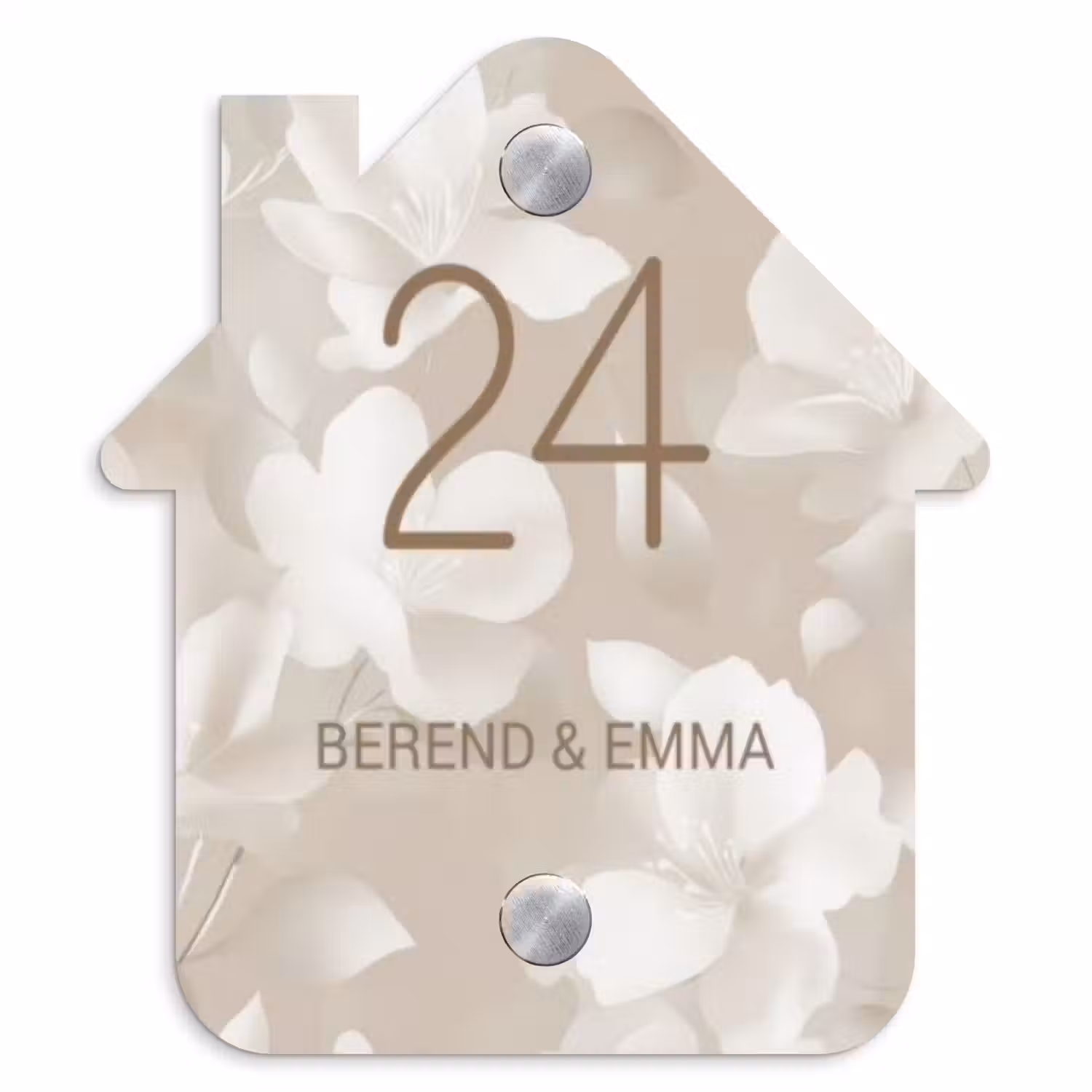 Beigefarbene Blumen Naambord Huisje klein -3d