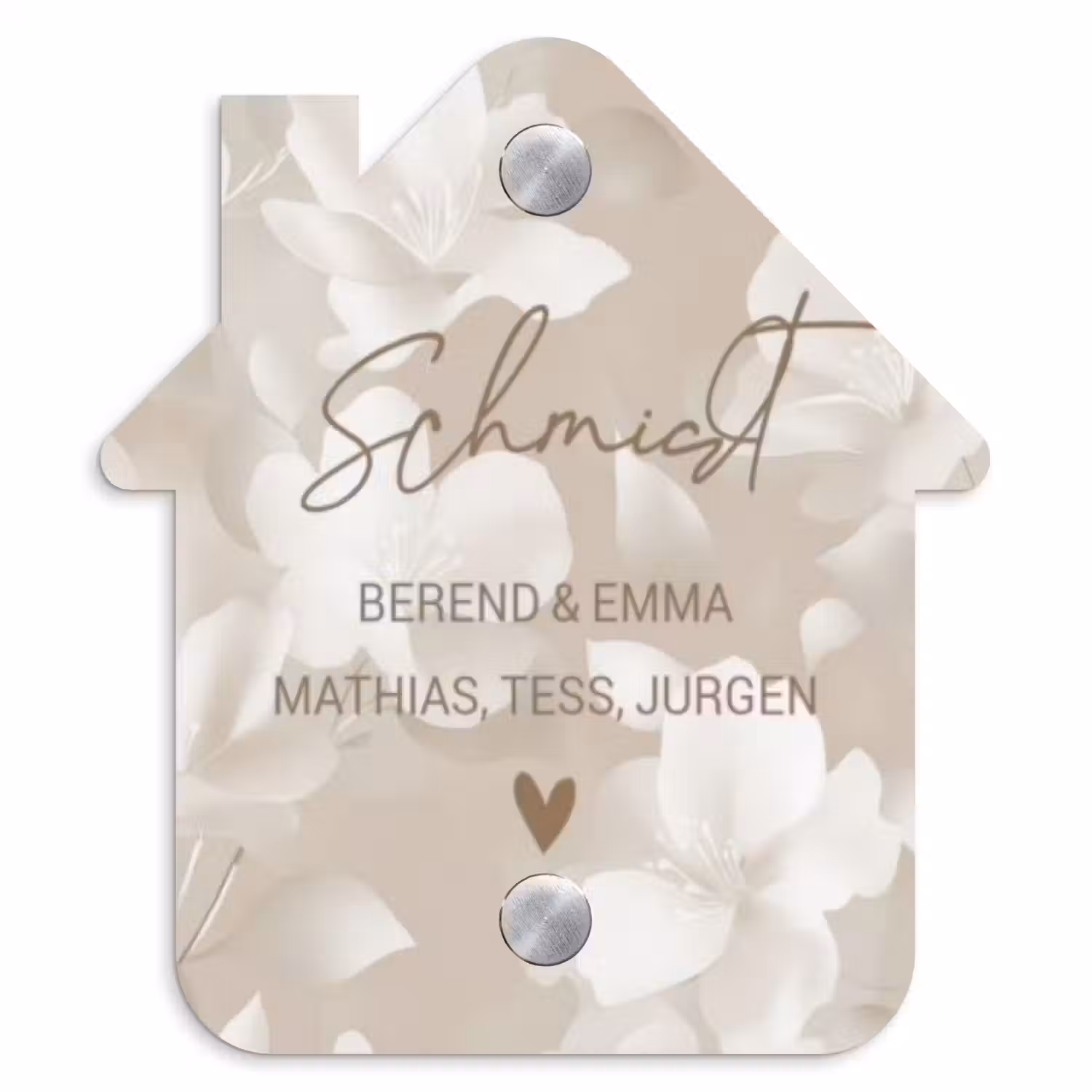 Beigefarbene Blumen - Elegant Naambord Huisje klein -3d