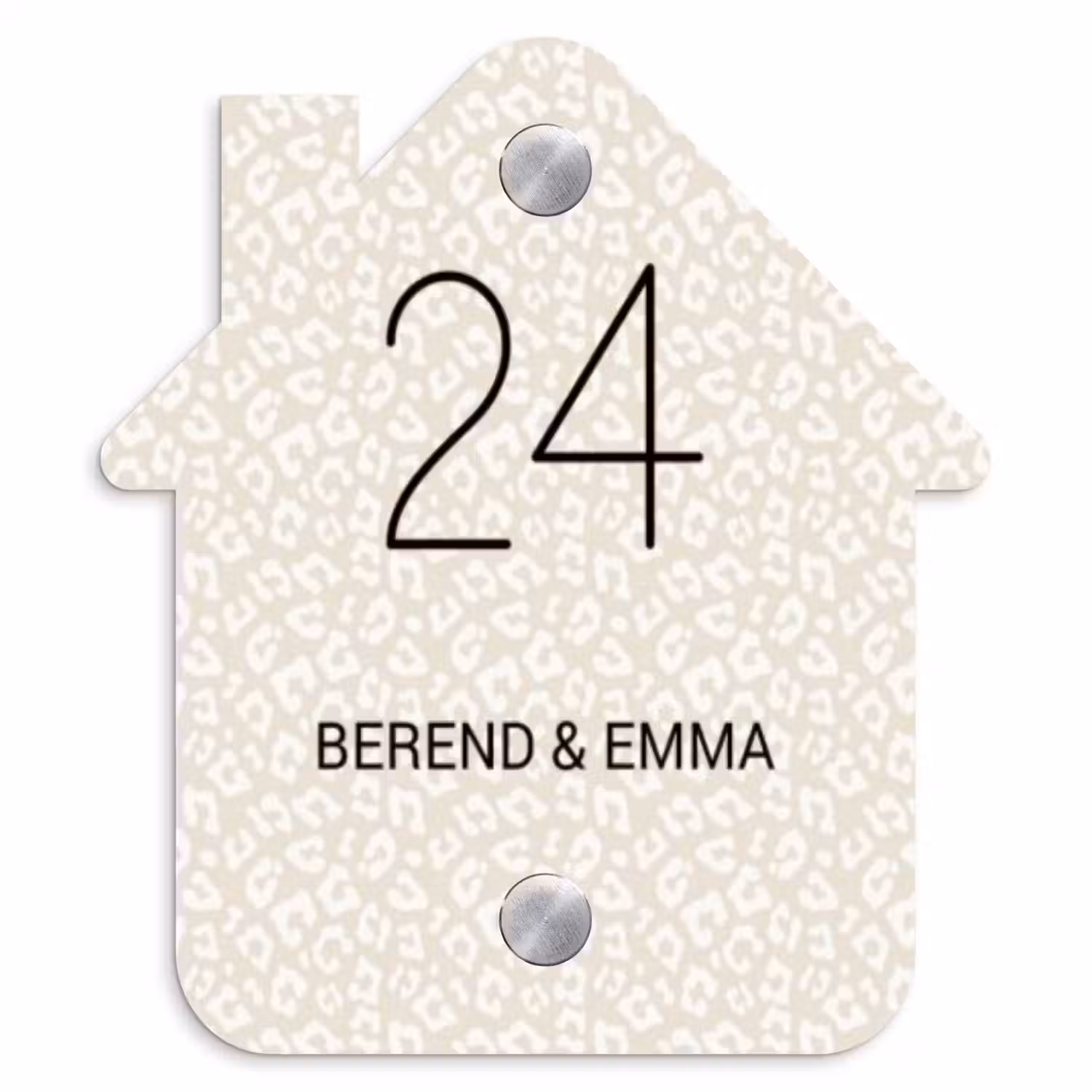 Beige panterprint - Klassiek Naambord Huisje klein -3d
