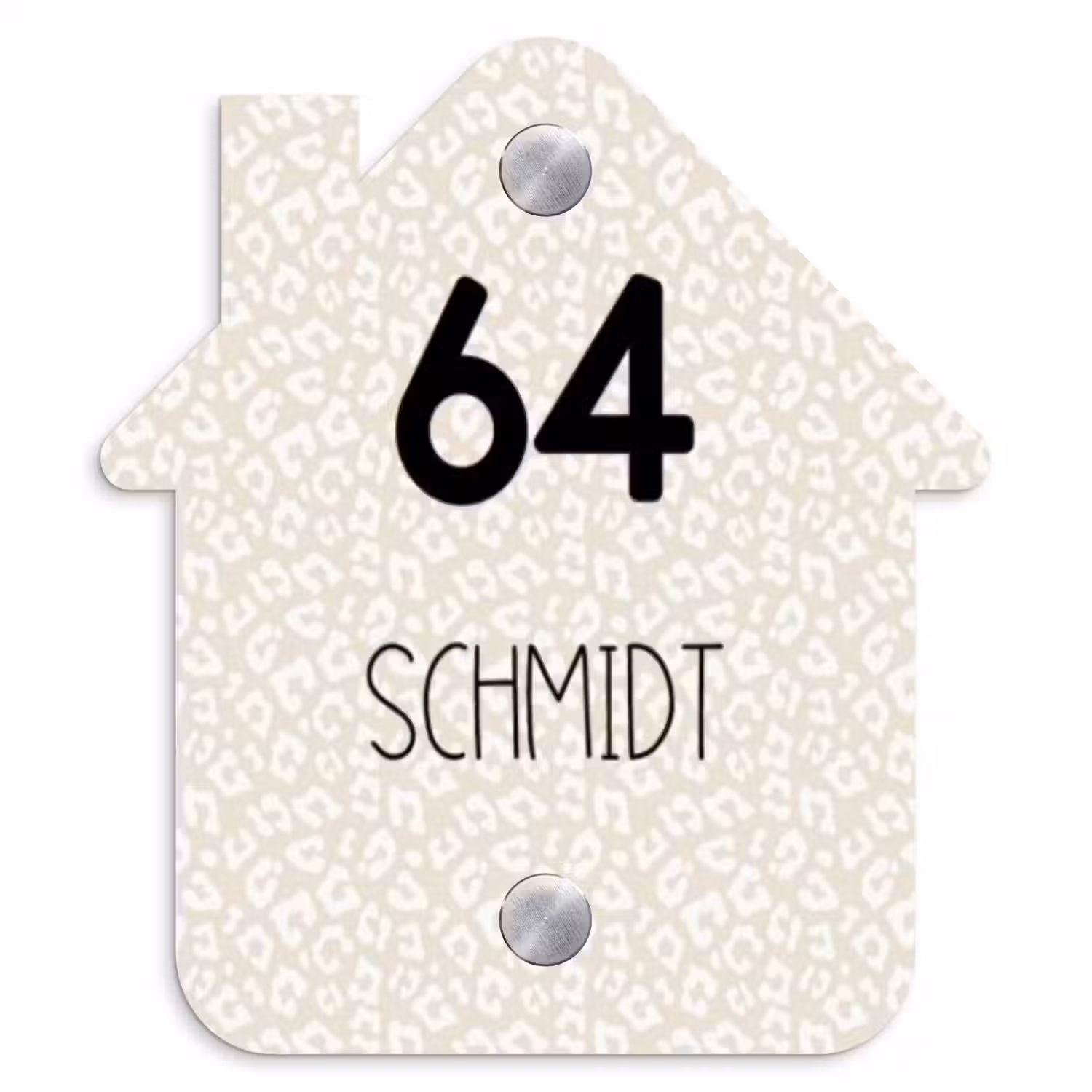 Beige panterprint - Modern Naambord Huisje klein -3d