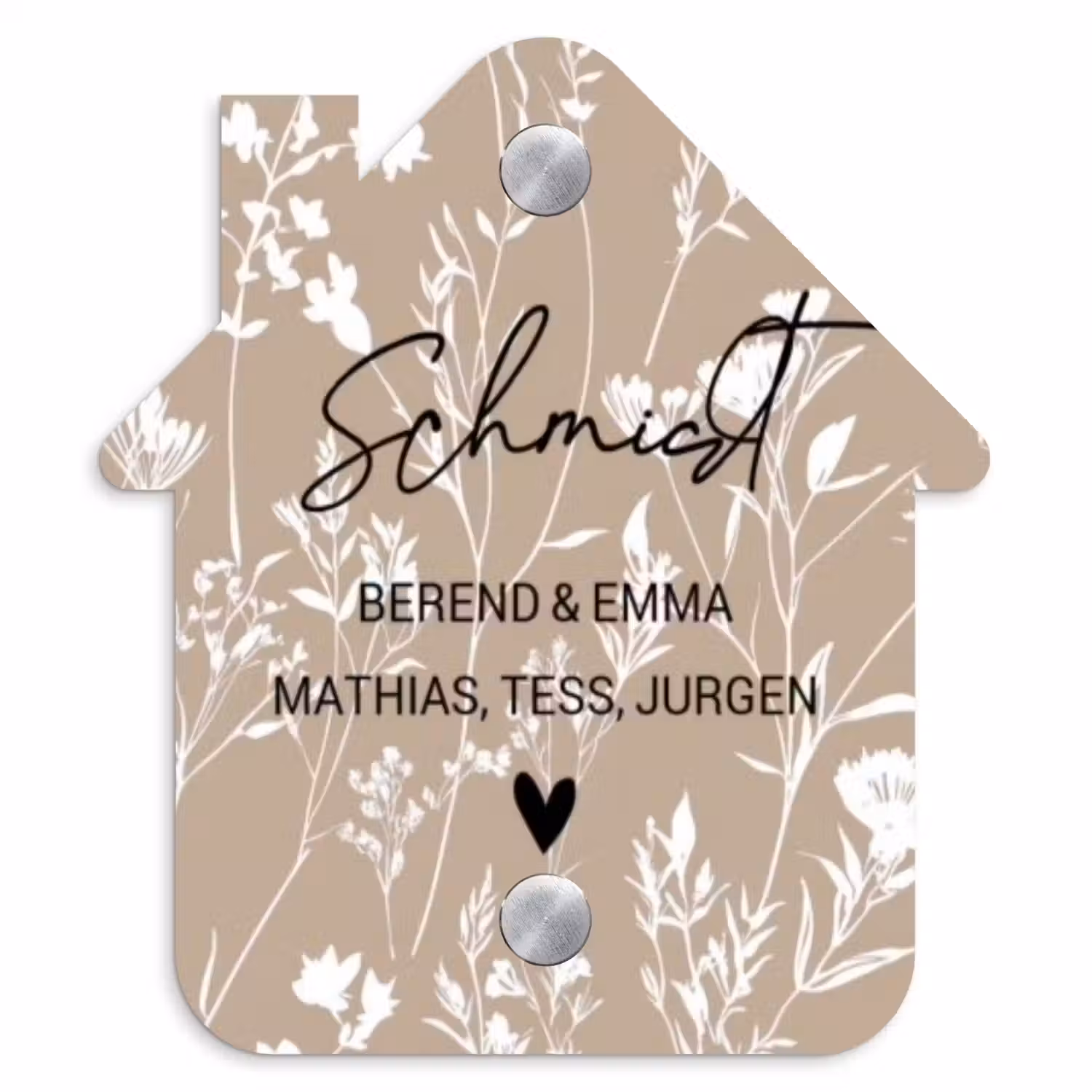 Beiges Blumenmuster - Elegant Naambord Huisje klein -3d