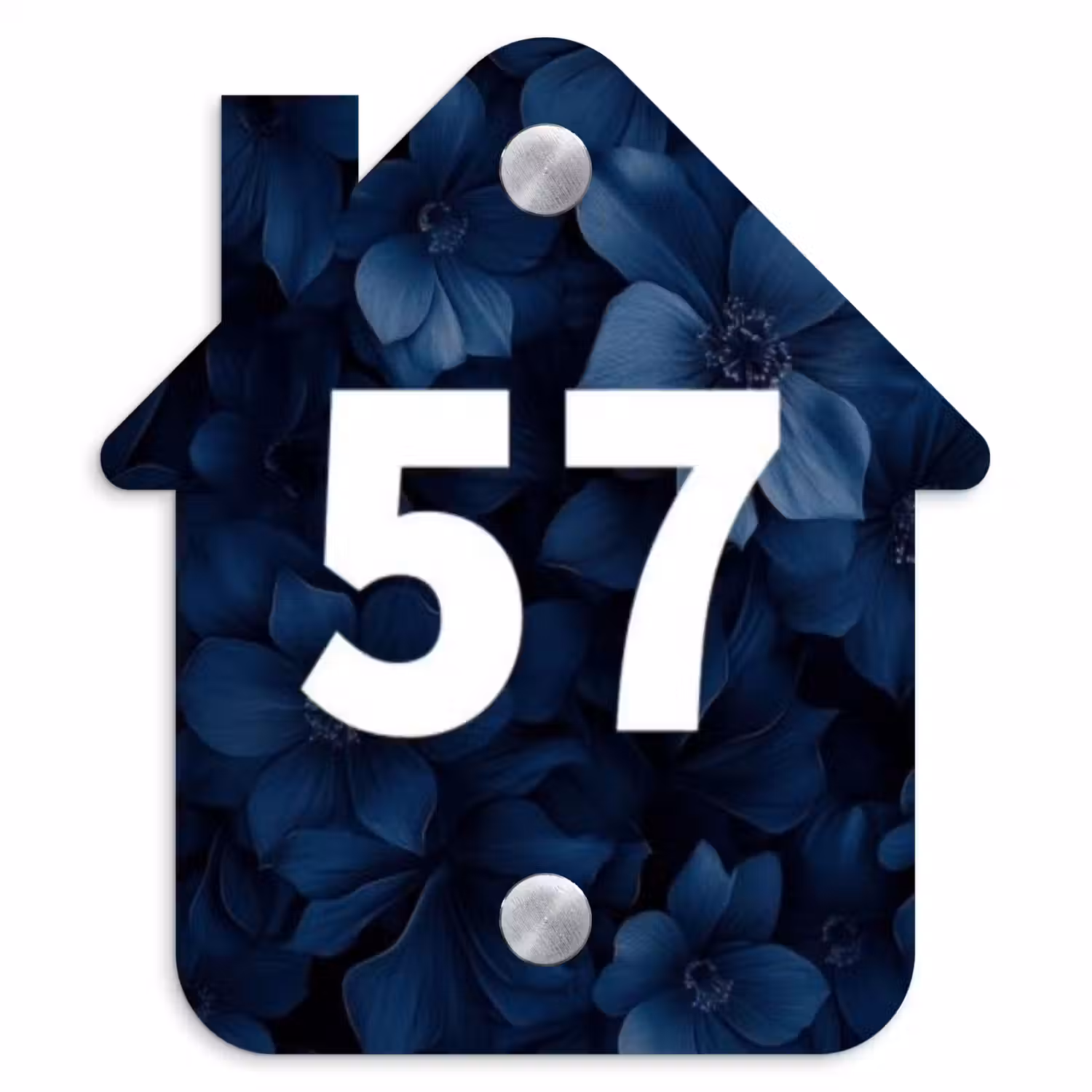 Blauwe bloemen - Traditioneel Naambord Huisje klein -3d
