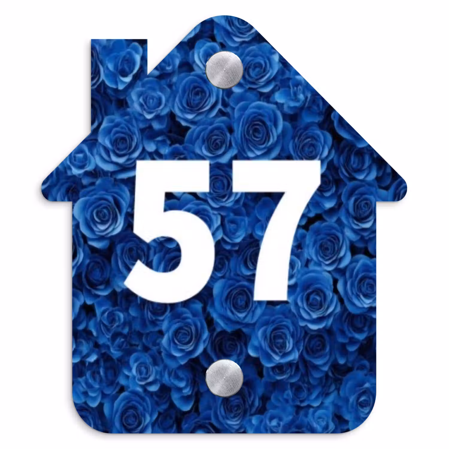 Blauwe rozen - Traditioneel Naambord Huisje klein -3d