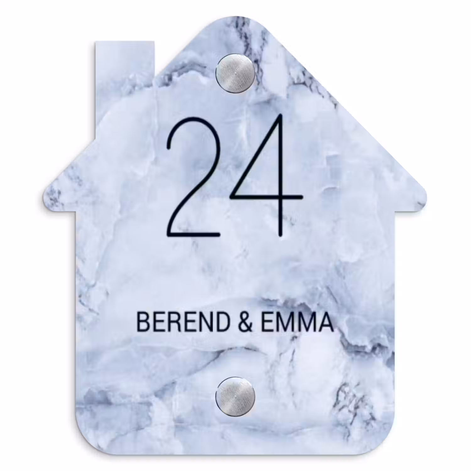 Blauw marmer - Klassiek Naambord Huisje klein -3d