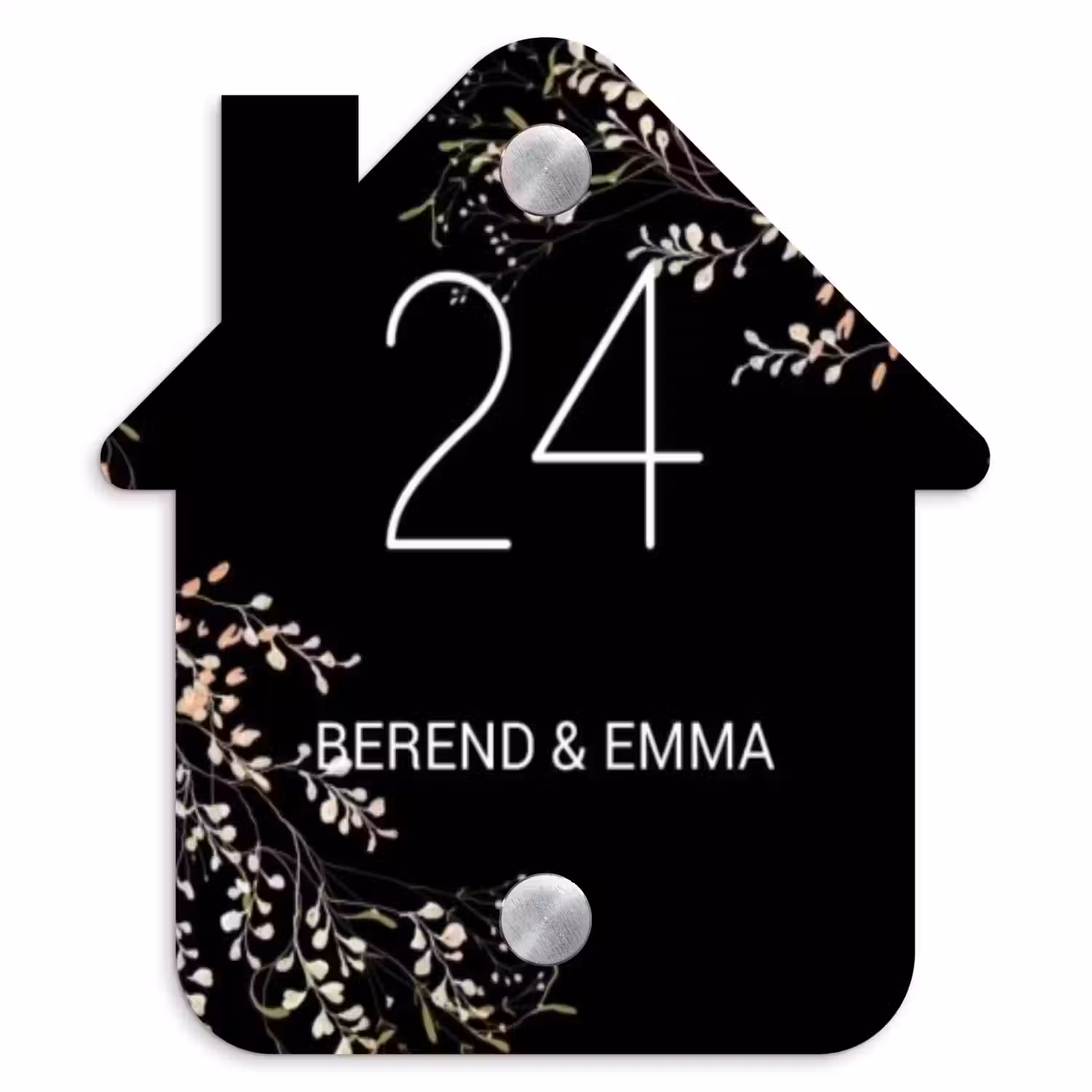 Botanisch - Zwart - Klassiek Naambord Huisje klein -3d