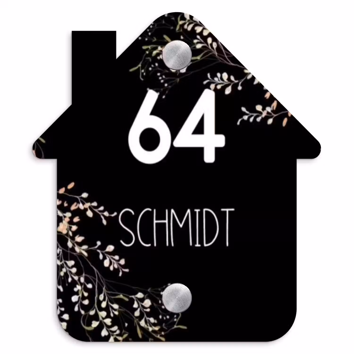 Botanisch - Zwart - Modern Naambord Huisje klein -3d