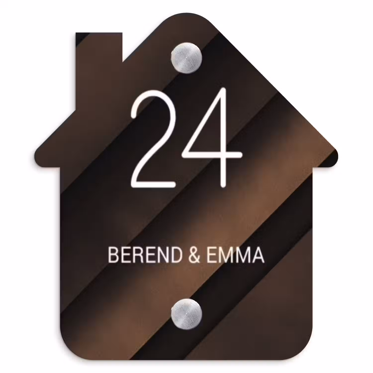 Bruine diagonale banen - Klassiek Naambord Huisje klein -3d