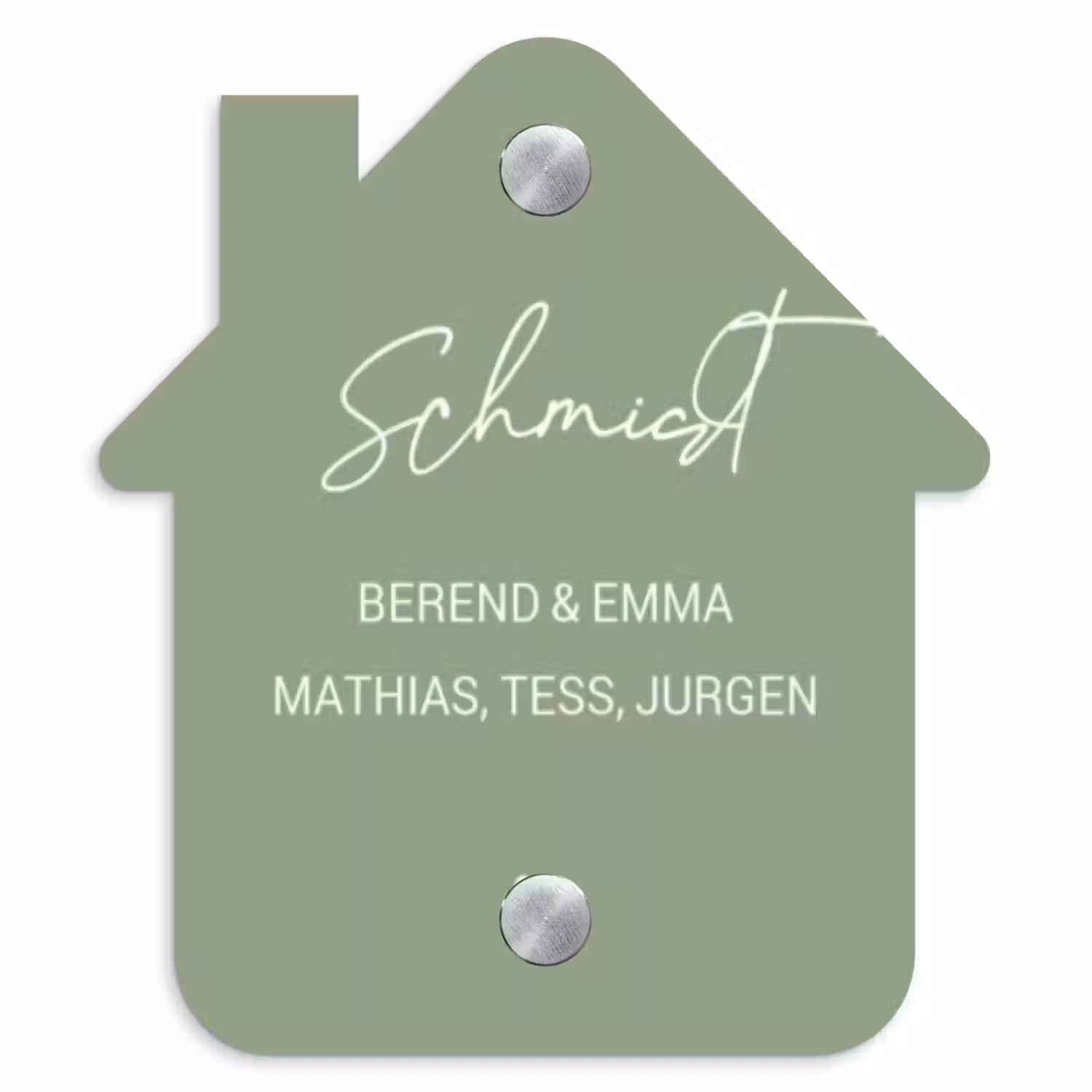 Effen olijfgroen - Sierlijk Naambord Huisje klein -3d