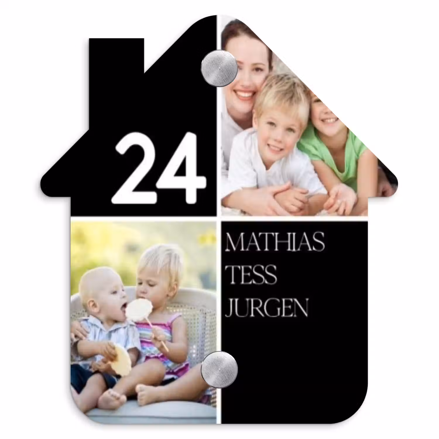 Familieportret strak zwart - Klassiek Naambord Huisje klein -3d