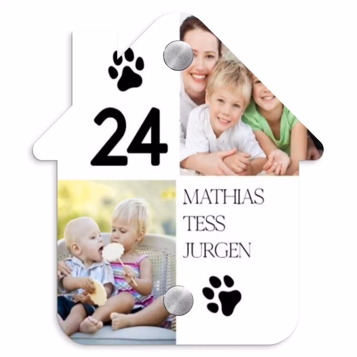 Familieportret met pootafdrukken - Klassiek Naambord Huisje klein -3d