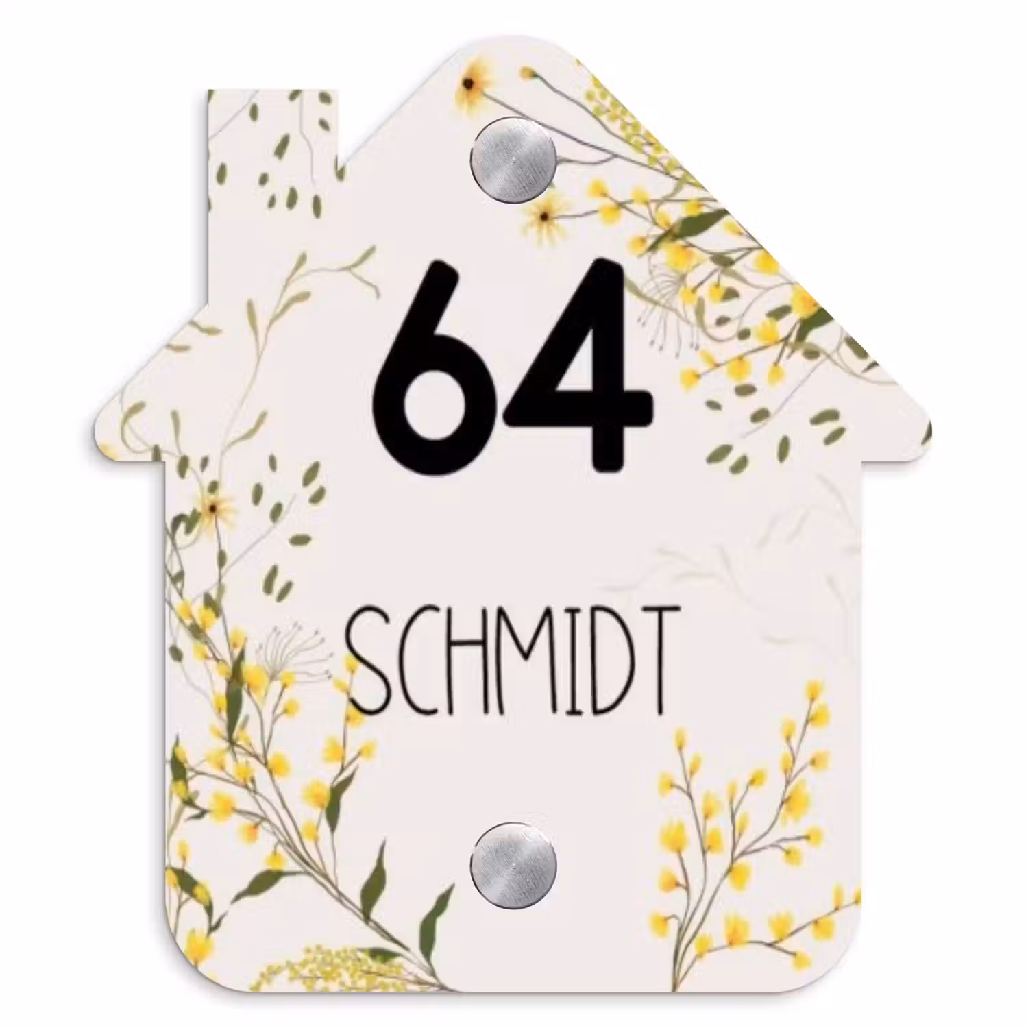 Gele bloemen - Modern Naambord Huisje klein -3d