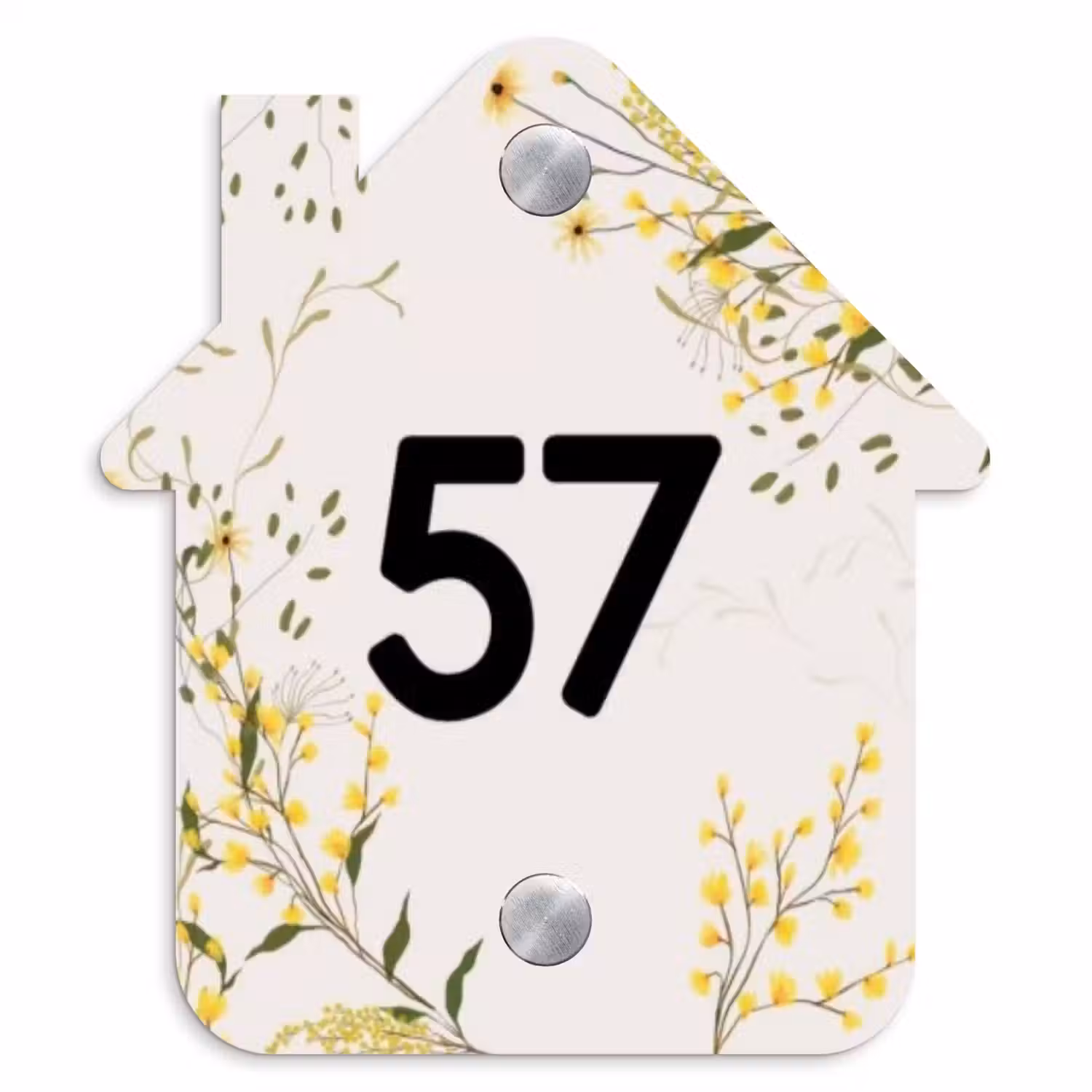 Gele bloemen - Traditioneel Naambord Huisje klein -3d