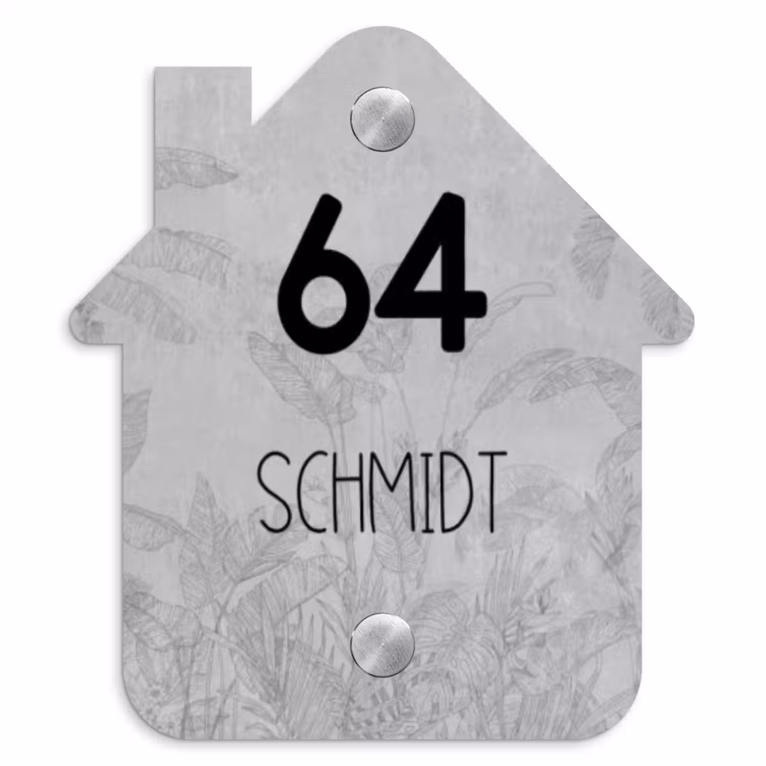 Grijs botanisch patroon - Modern Naambord Huisje klein -3d