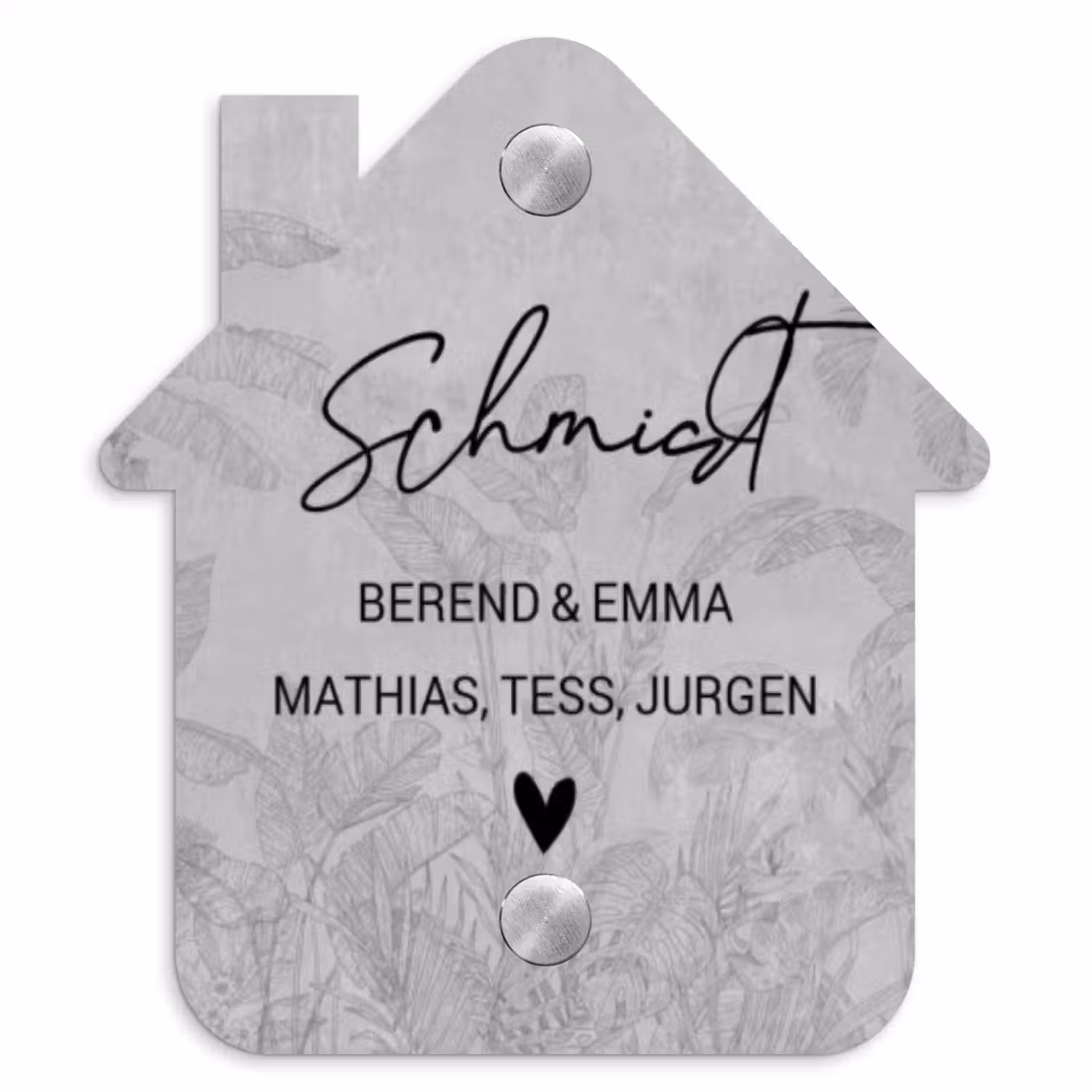 Grijs botanisch patroon - Sierlijk Naambord Huisje klein -3d
