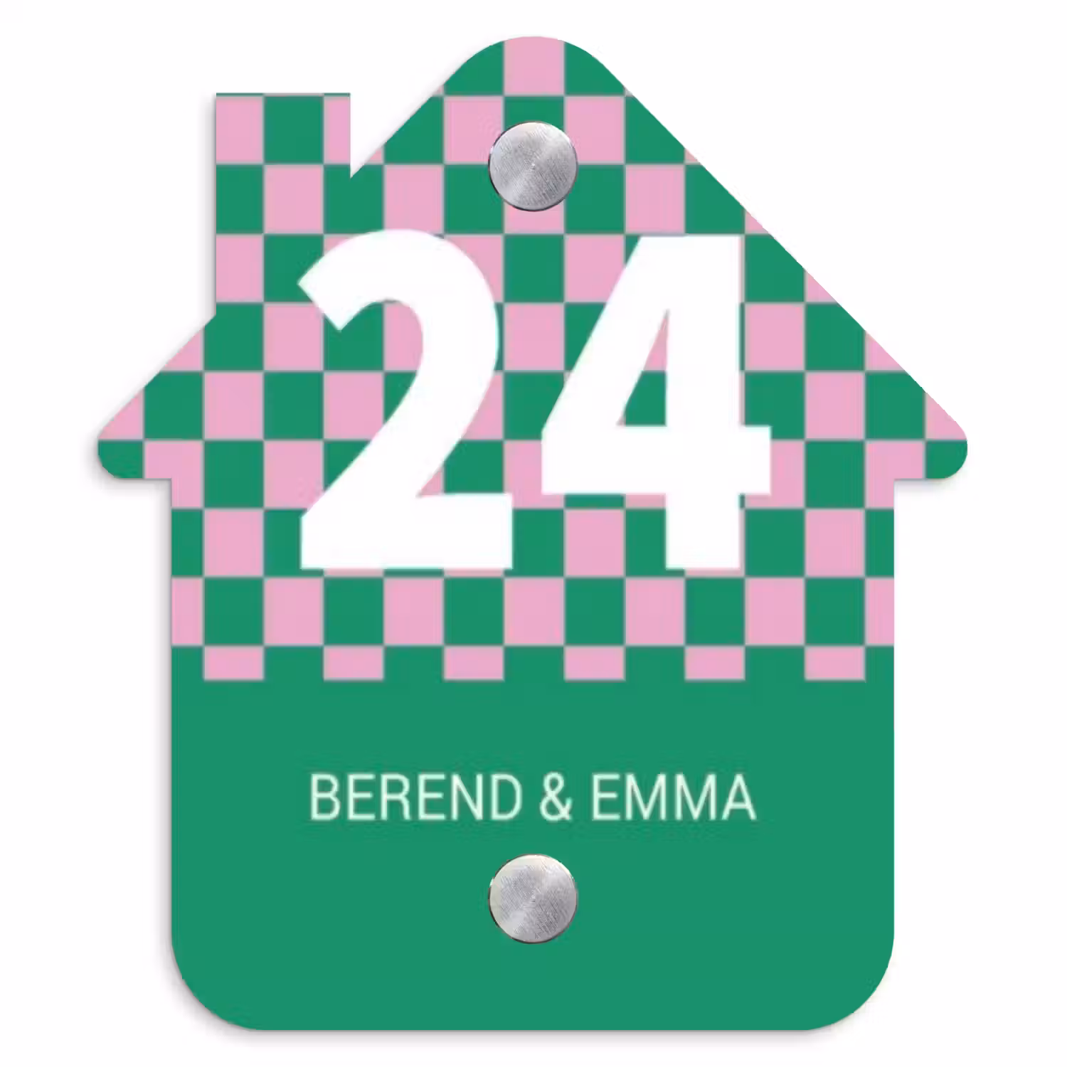 Groen - Roze - Blokjes - Klassiek Naambord Huisje klein -3d