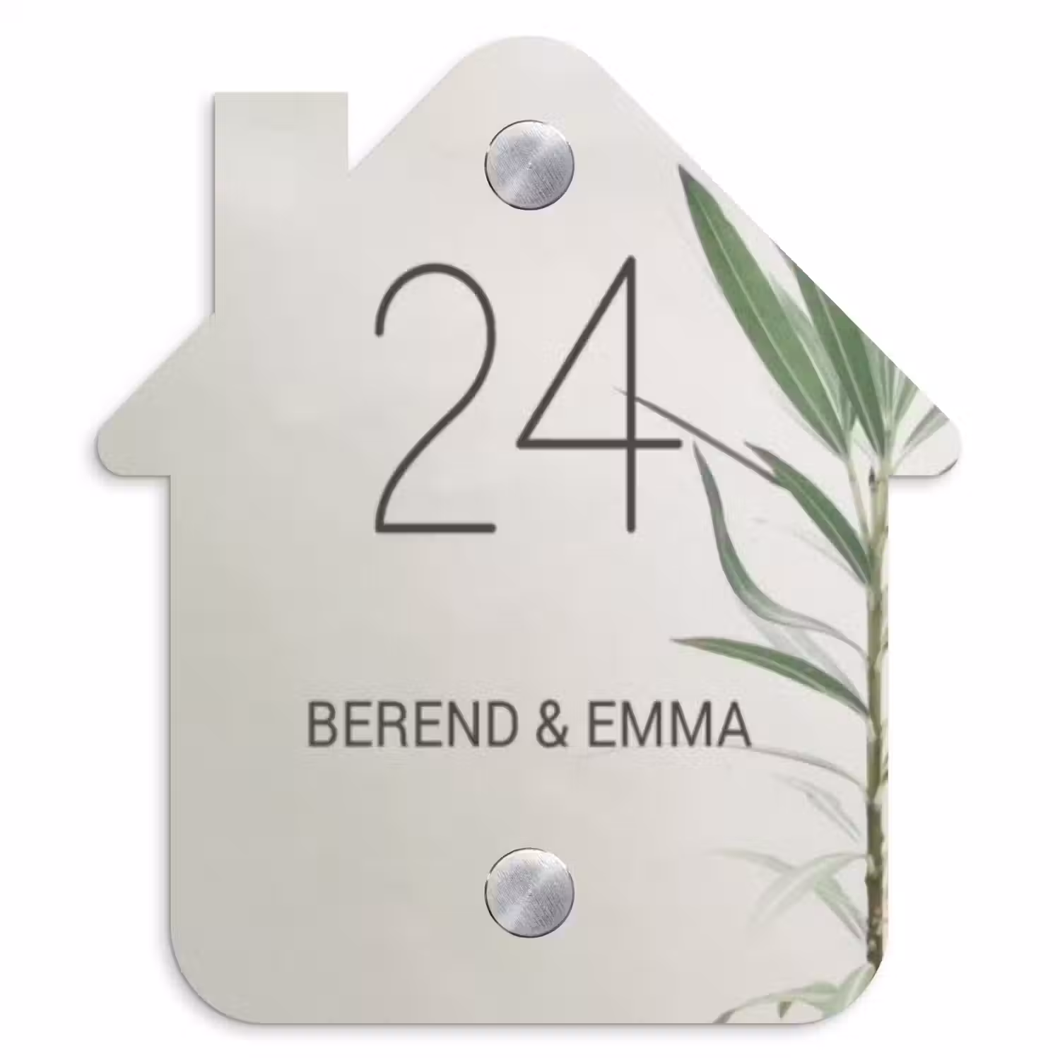 Lichtbeige met plant - Klassiek Naambord Huisje klein -3d