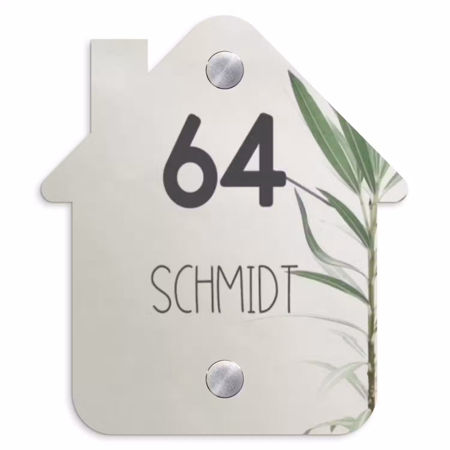 Lichtbeige met plant - Modern Naambord Huisje klein -3d
