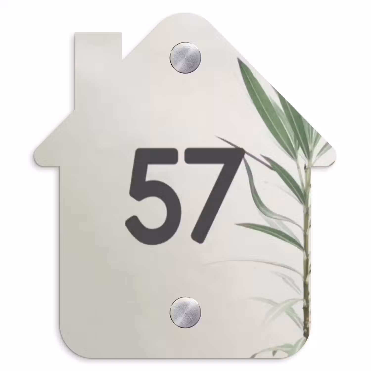 Lichtbeige met plant - Traditioneel Naambord Huisje klein -3d