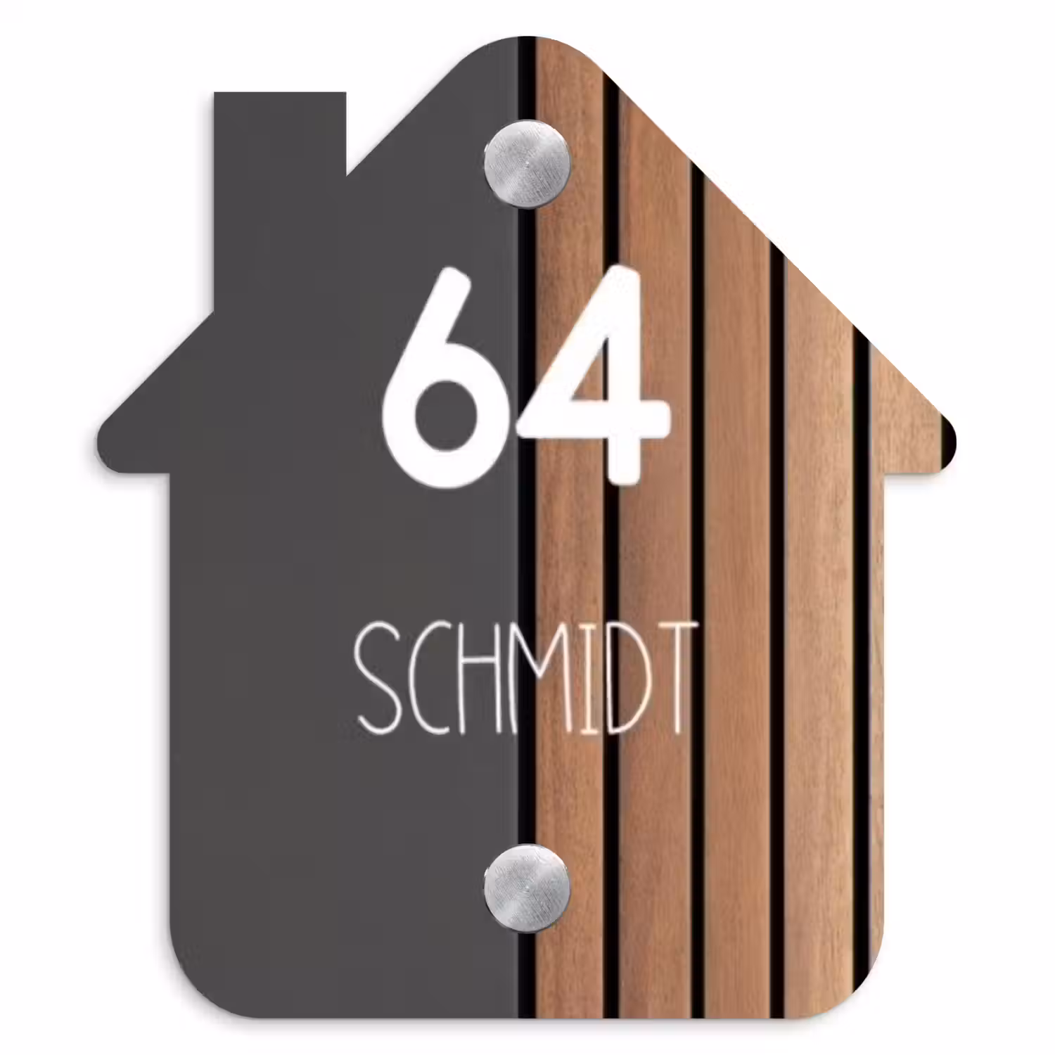 Hout en antraciet - Modern Naambord Huisje klein -3d