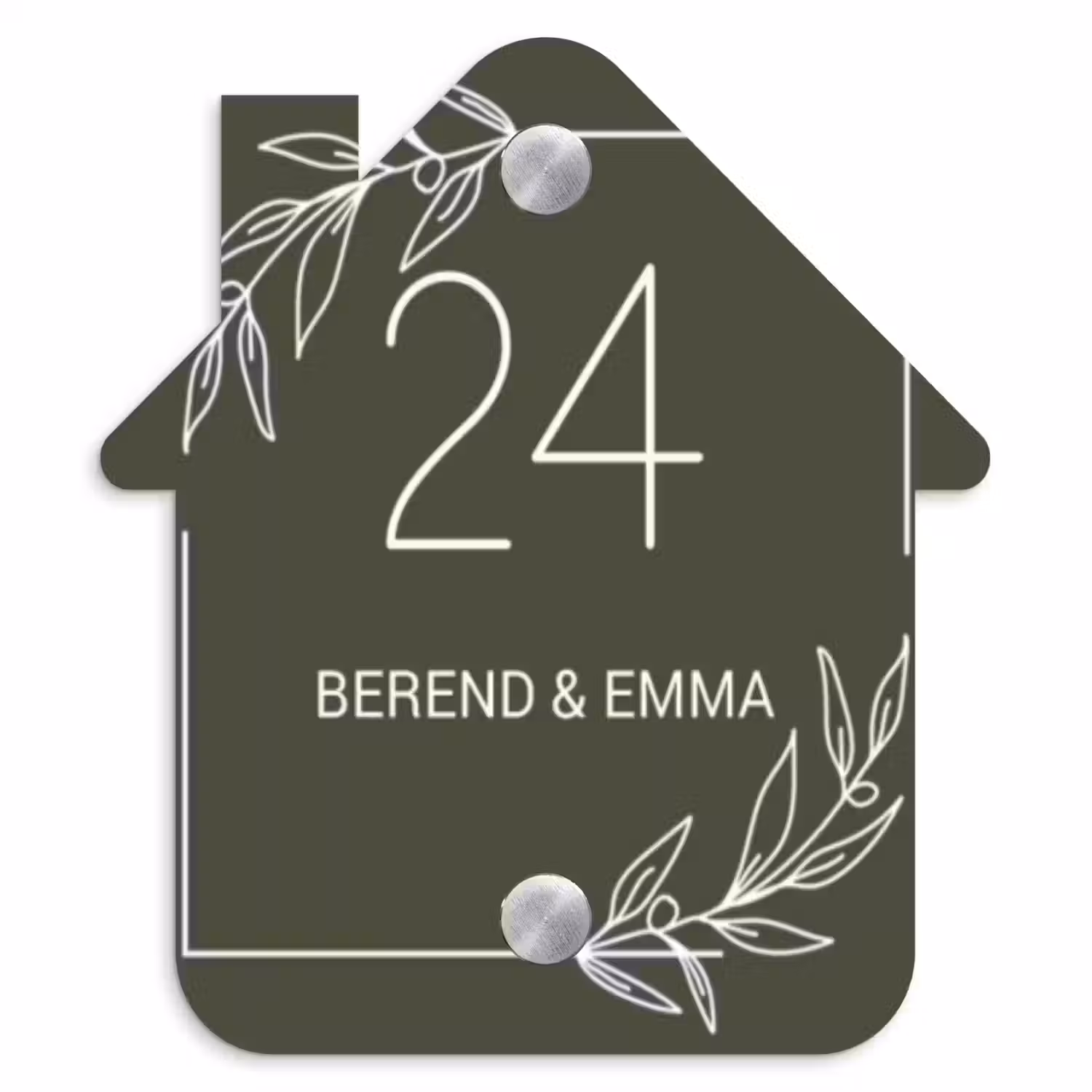 Olijfgroen - Klassiek Naambord Huisje klein -3d