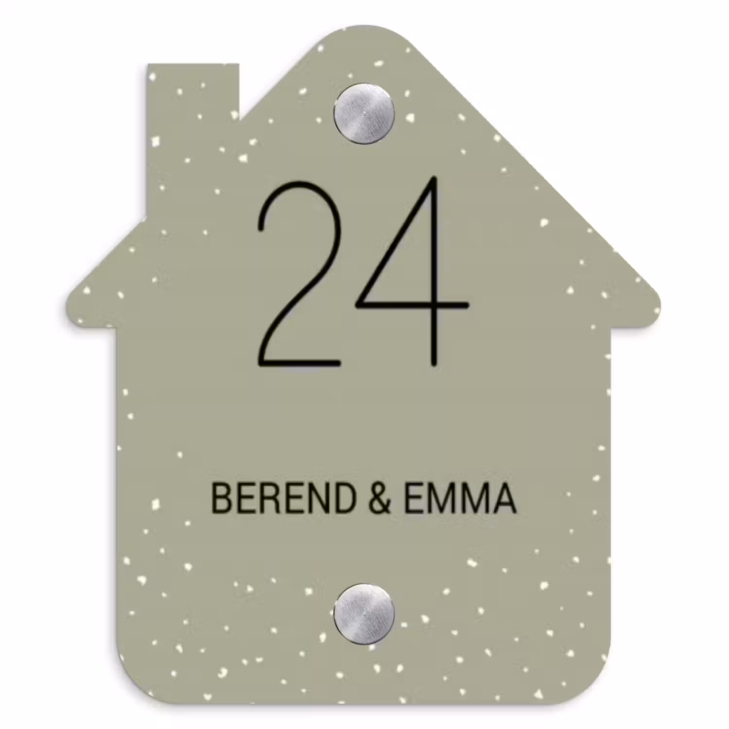 Olijfgroen met stippen - Klassiek Naambord Huisje klein -3d
