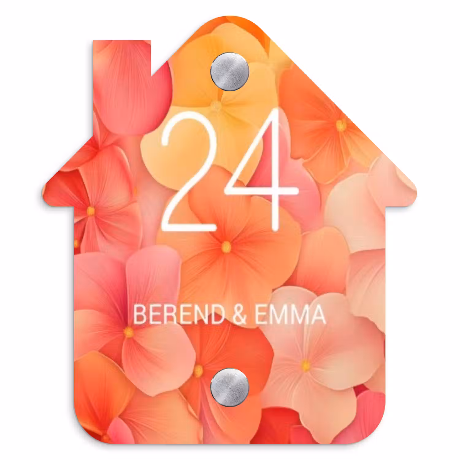 Oranje bloemenmix - Klassiek Naambord Huisje klein -3d
