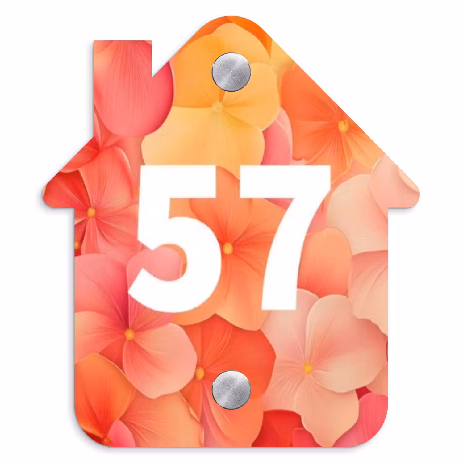 Oranje bloemenmix - Traditioneel Naambord Huisje klein -3d