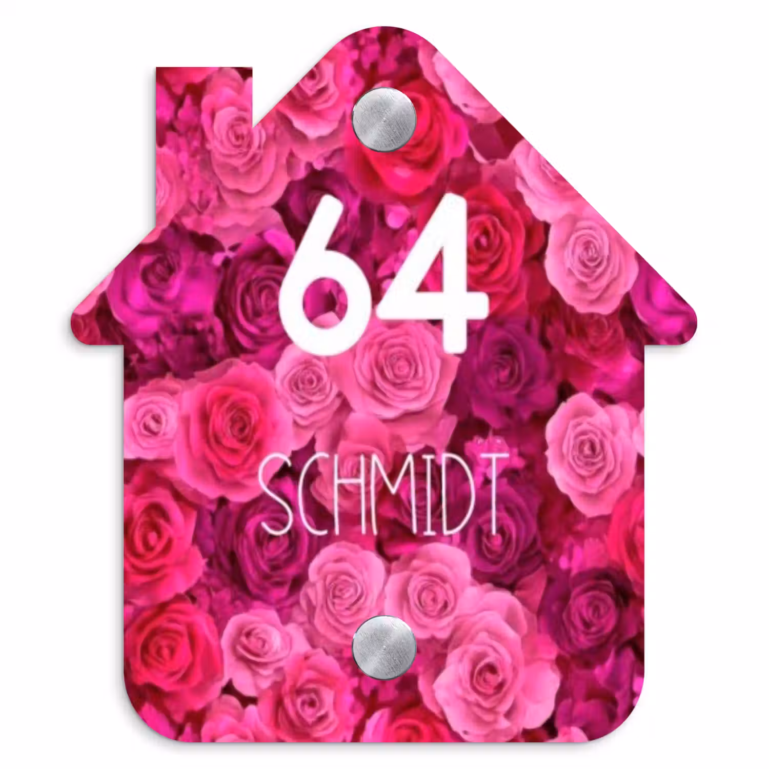 Roze rozen - Modern Naambord Huisje klein -3d