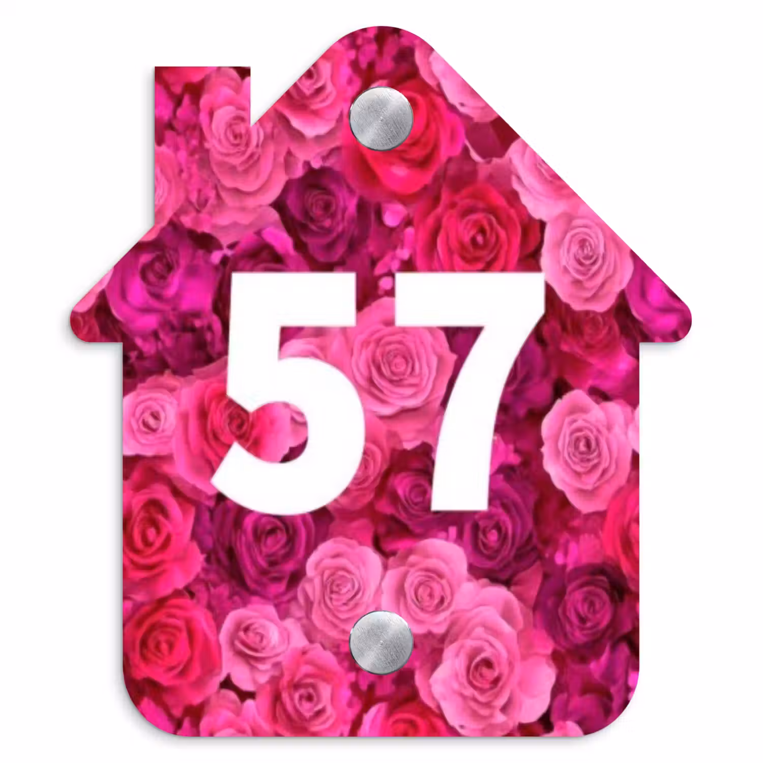 Roze rozen - Traditioneel Naambord Huisje klein -3d
