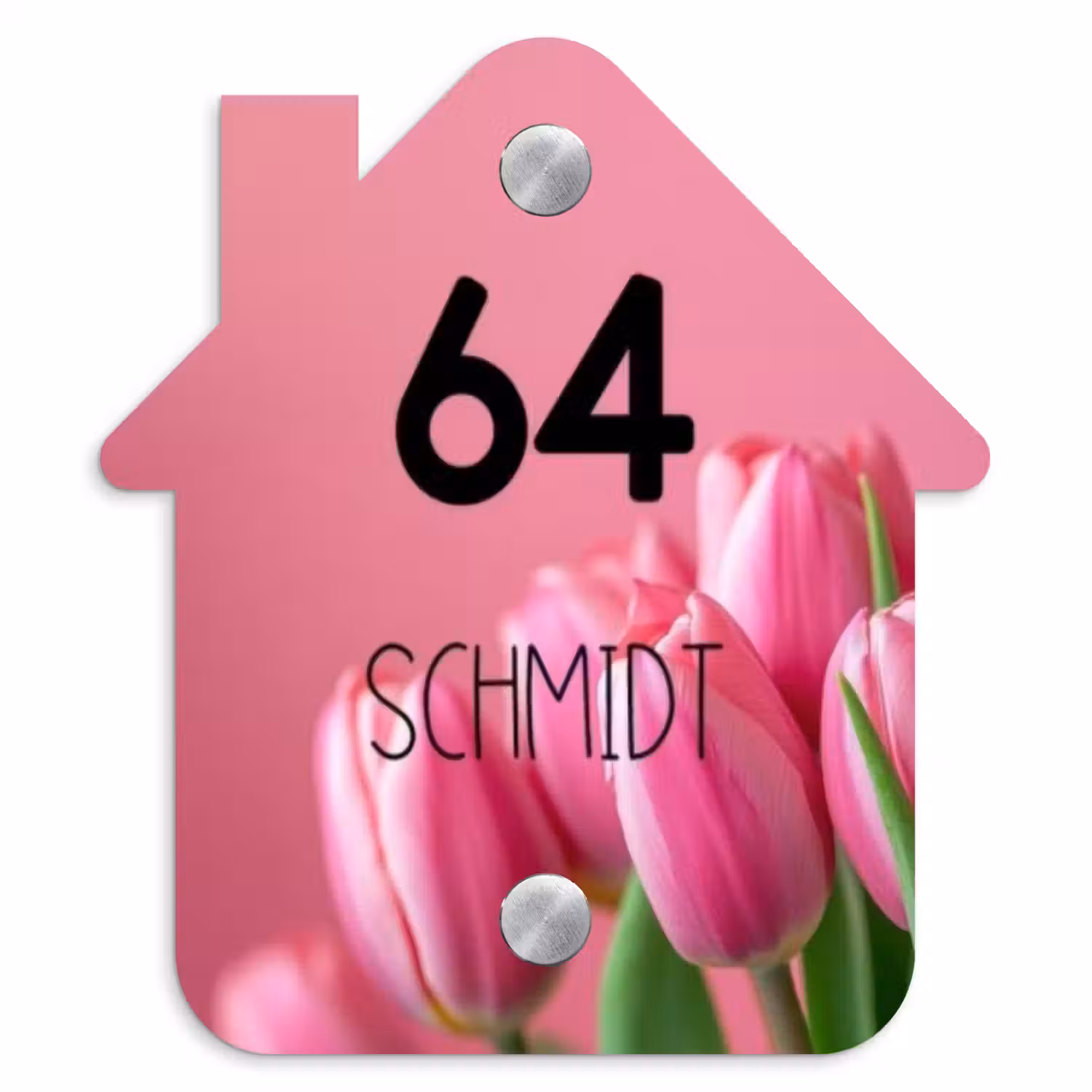 Roze tulpen - Modern Naambord Huisje klein -3d
