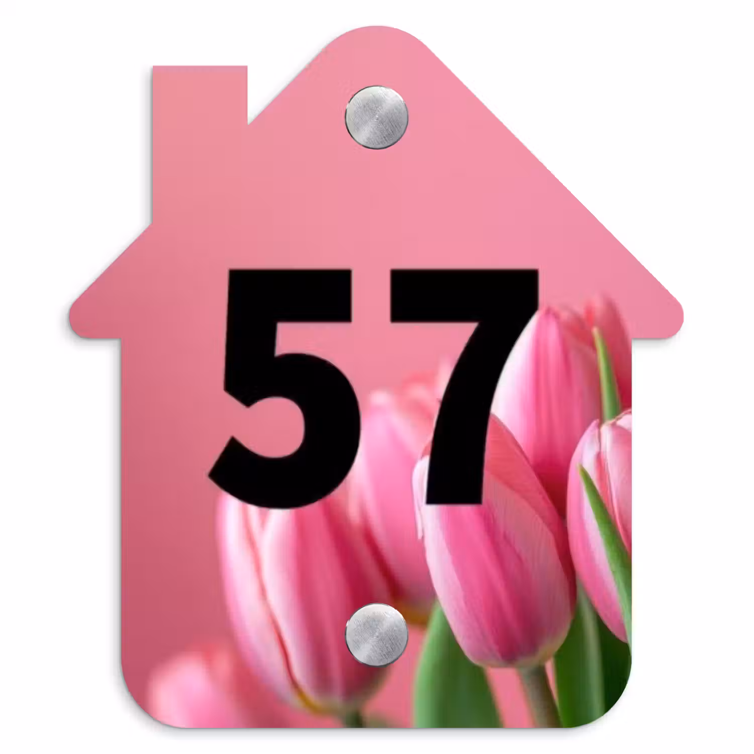 Roze tulpen - Traditioneel Naambord Huisje klein -3d