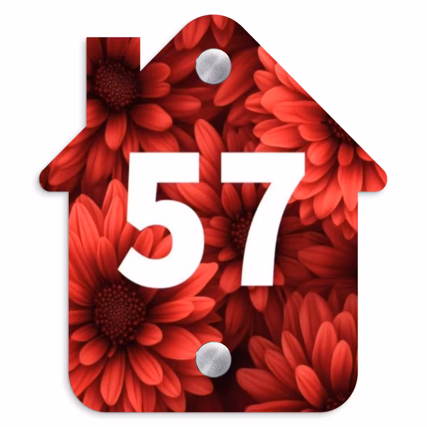 Rode bloemen - Traditioneel Naambord Huisje klein -3d