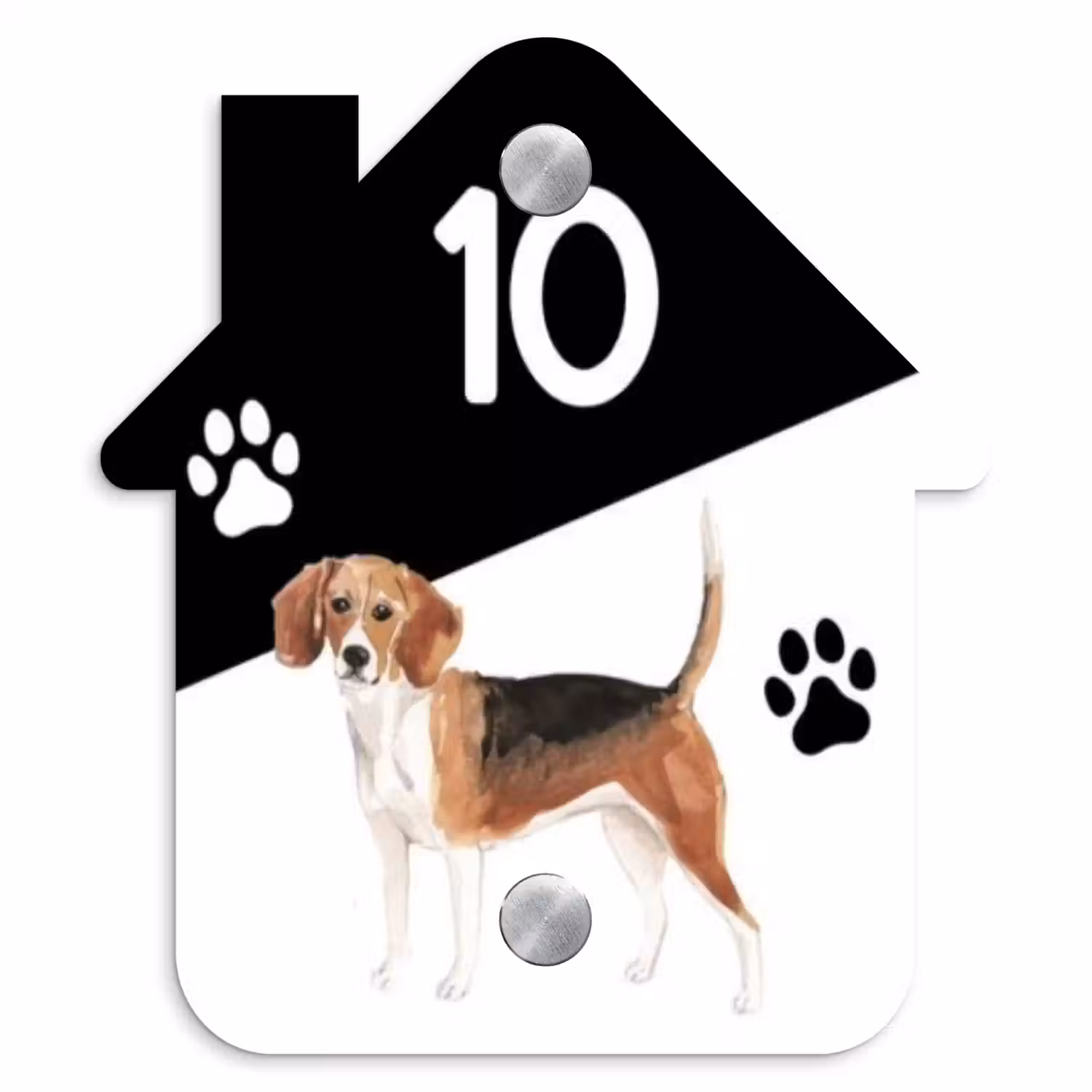 Zwart wit - Huisdier - Beagle Naambord Huisje klein -3d