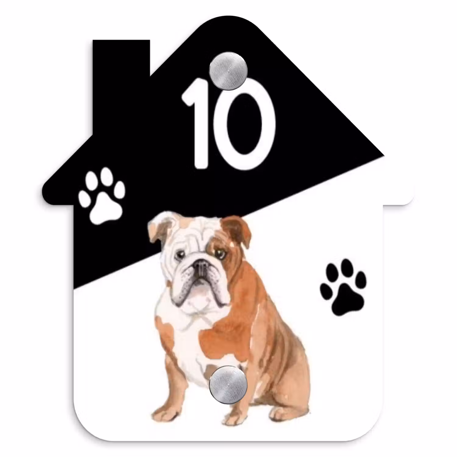 Zwart wit - Huisdier - Engelse bulldog Naambord Huisje klein -3d