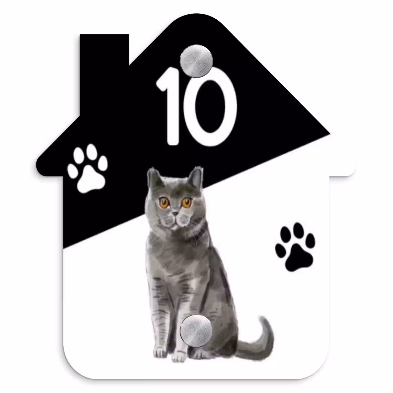 Zwart wit - Huisdier - Grijze kat Naambord Huisje klein -3d