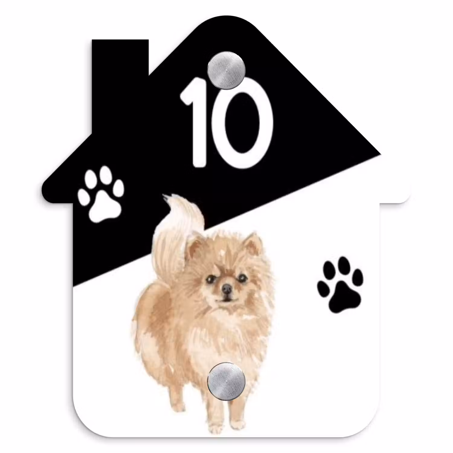 Zwart wit - Huisdier - Pomeranian Naambord Huisje klein -3d