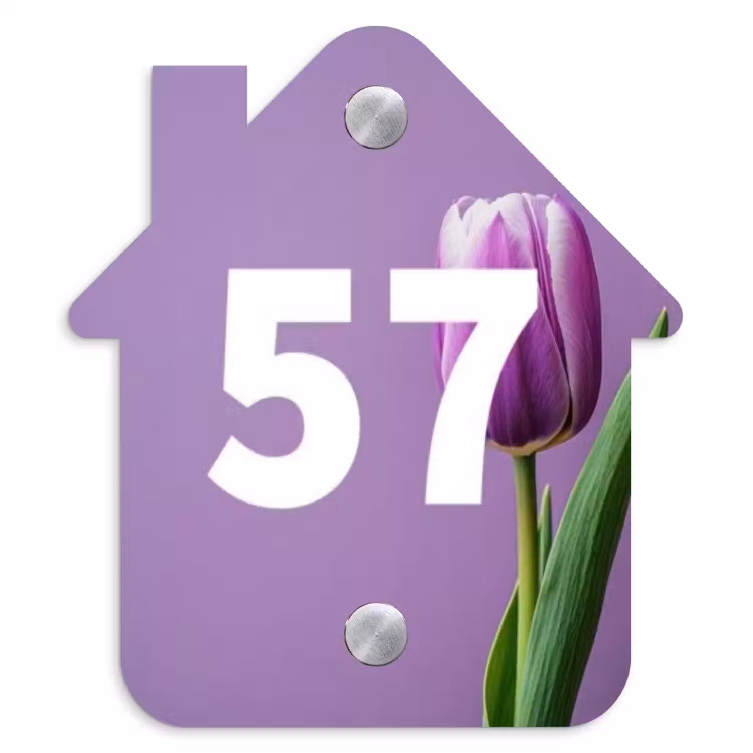 Paarse tulp - Traditioneel Naambord Huisje klein -3d