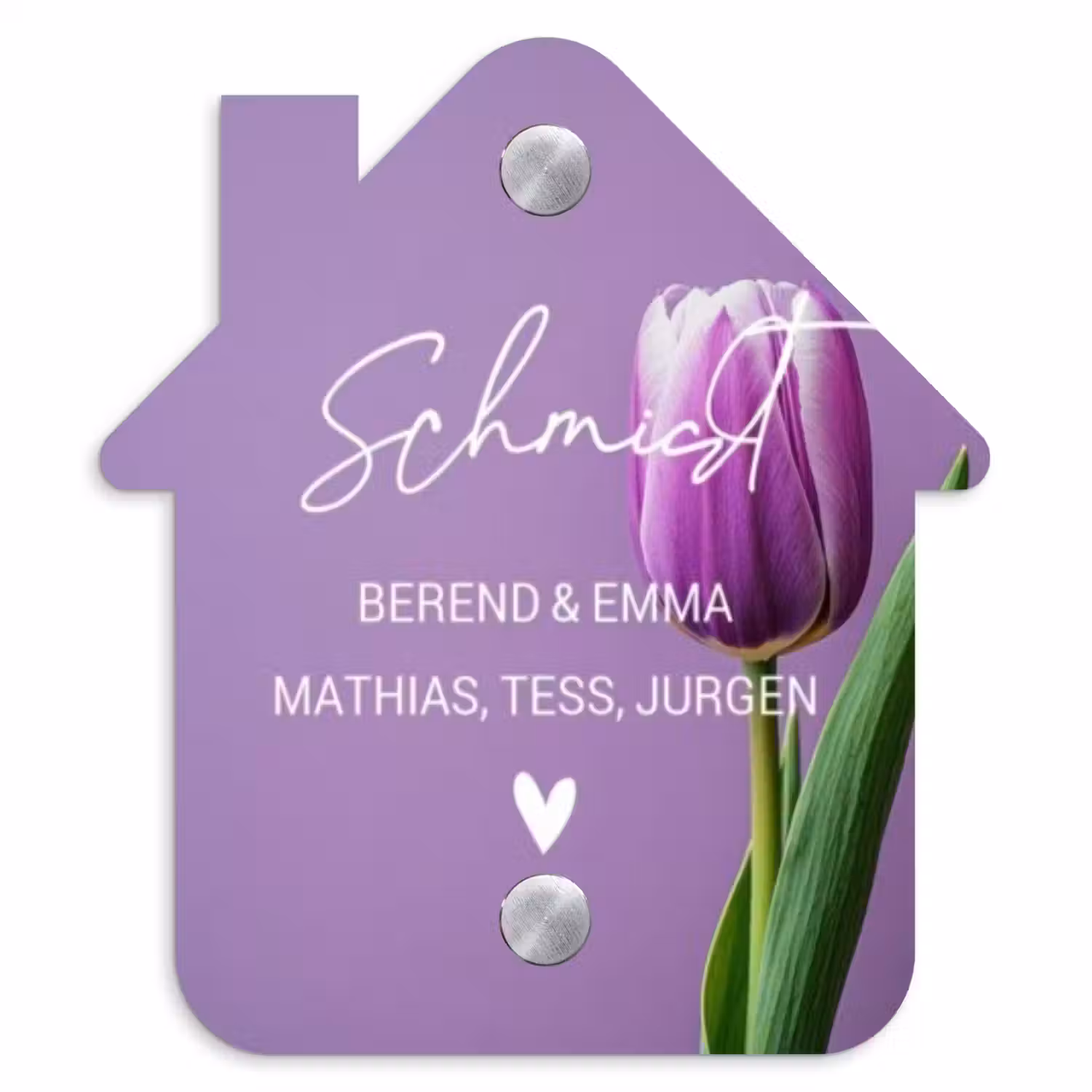 Paarse tulp - Sierlijk Naambord Huisje klein -3d
