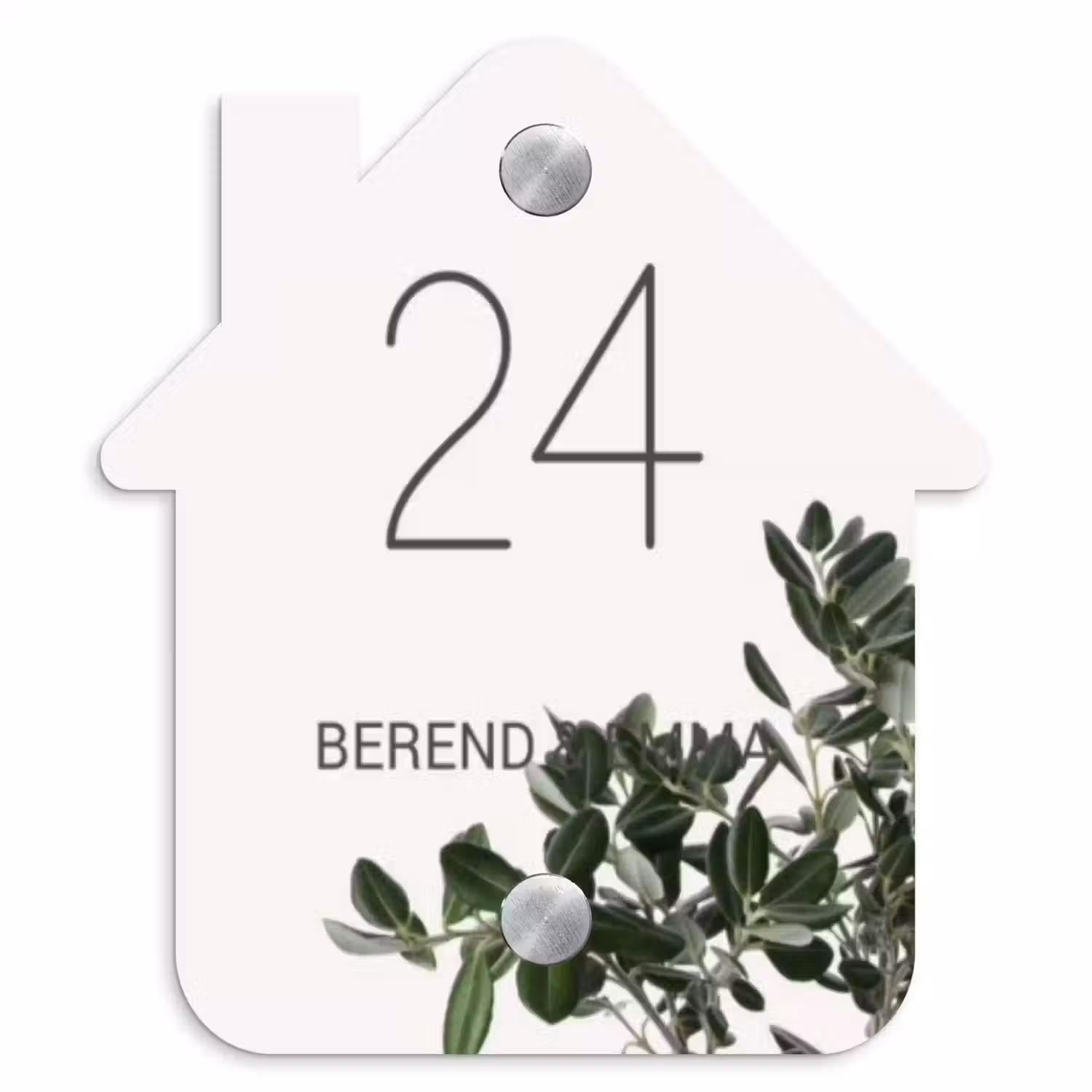 Wit met bladeren - Klassiek Naambord Huisje klein -3d
