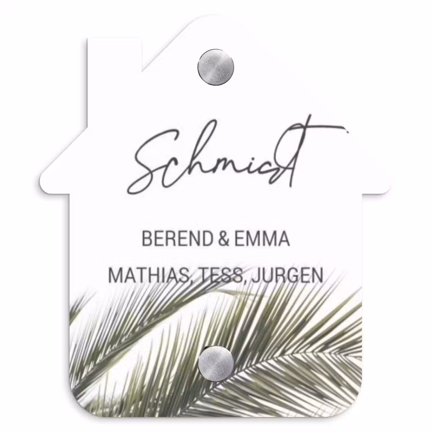 Wit met palmblad - Sierlijk Naambord Huisje klein -3d