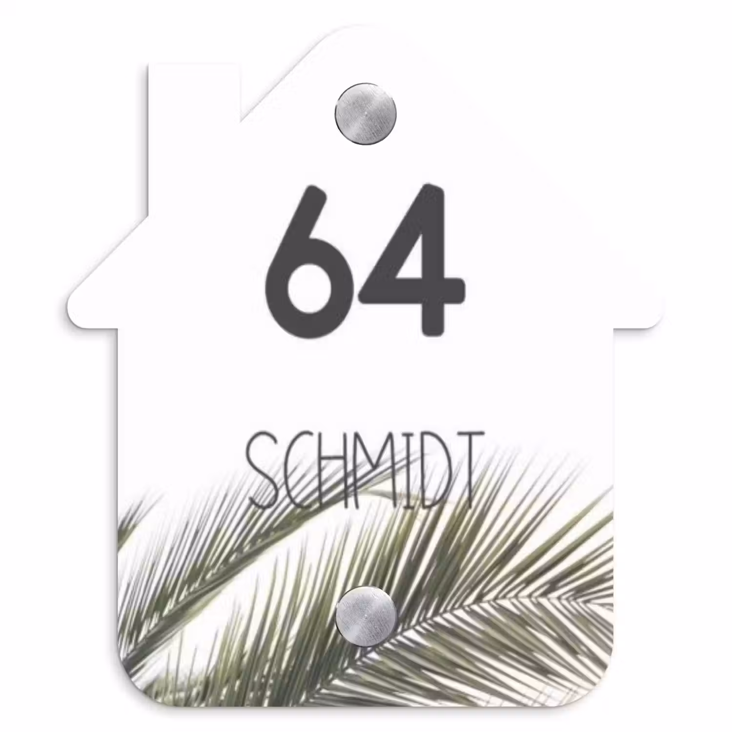 Wit met palmblad - Modern Naambord Huisje klein -3d