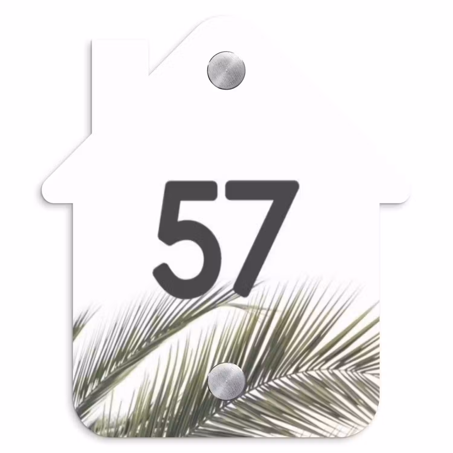 Wit met palmblad - Traditioneel Naambord Huisje klein -3d