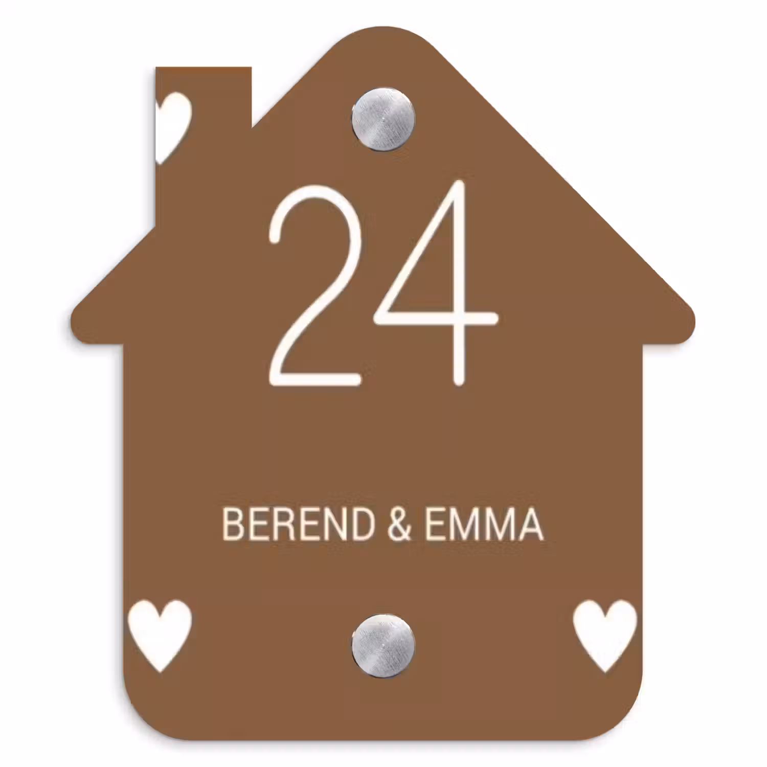 Weiße Herzchen in den Ecken - Klassisch Naambord Huisje klein -3d