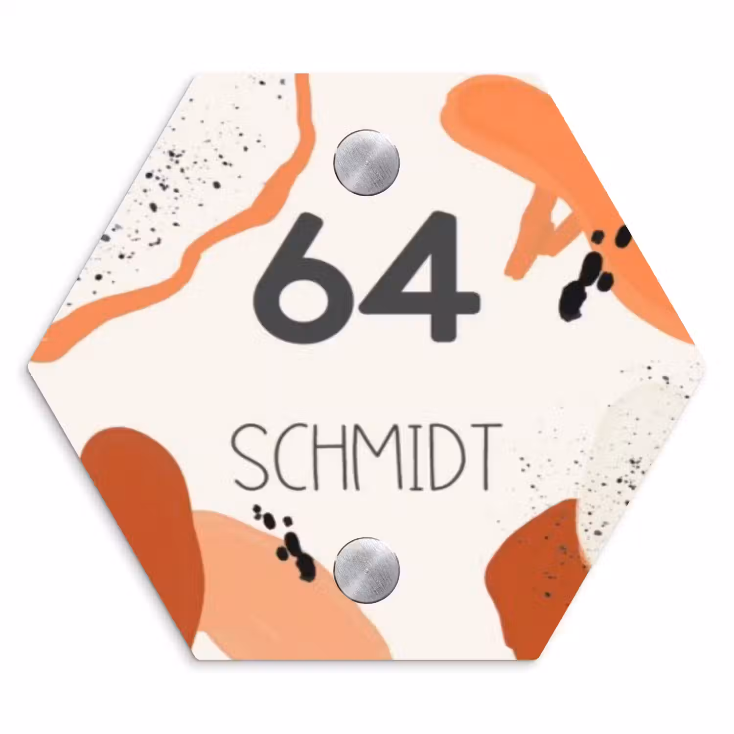 Abstract oranje - Modern Naambord Hexagon klein -3d