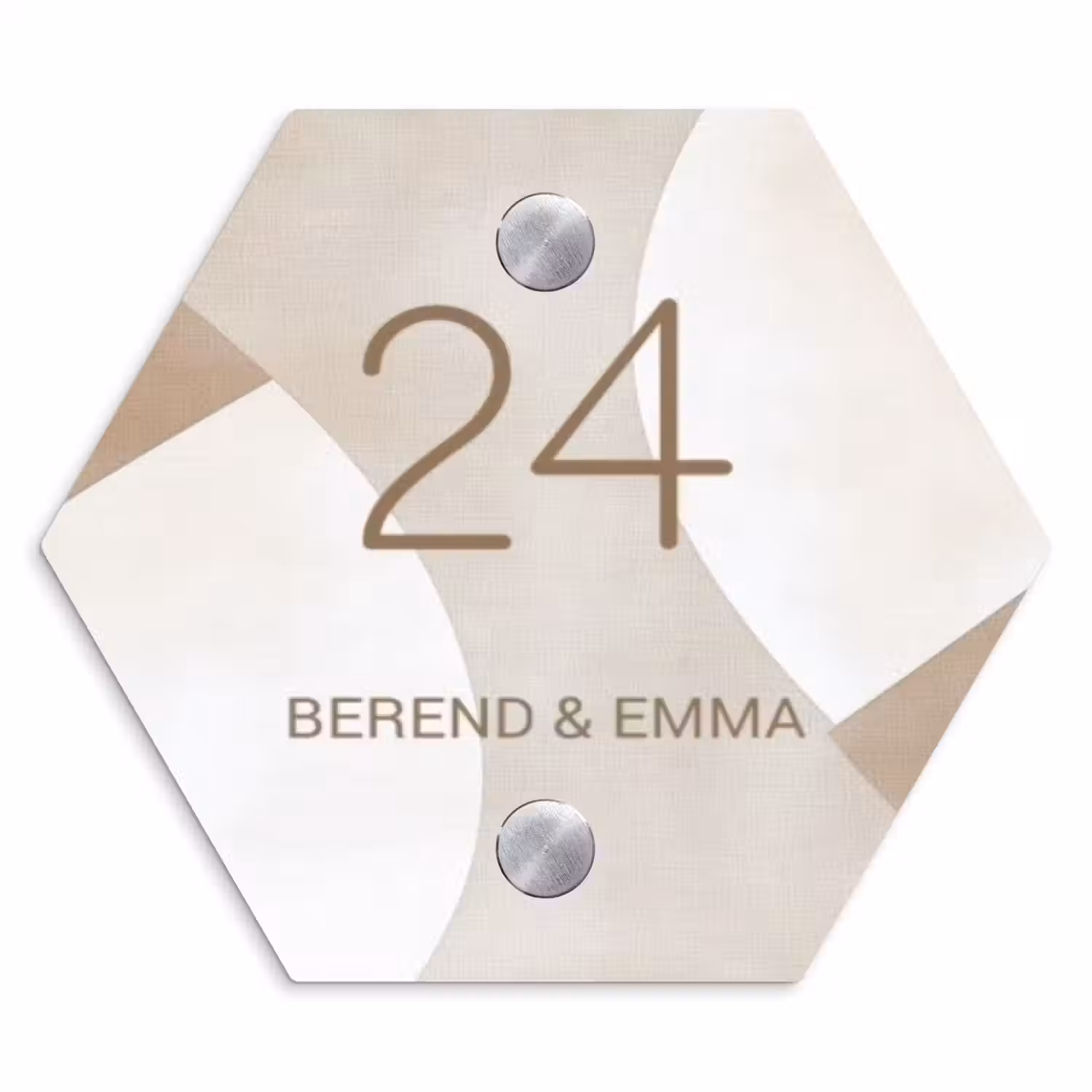 Abstract beige - Klassiek Naambord Hexagon klein -3d