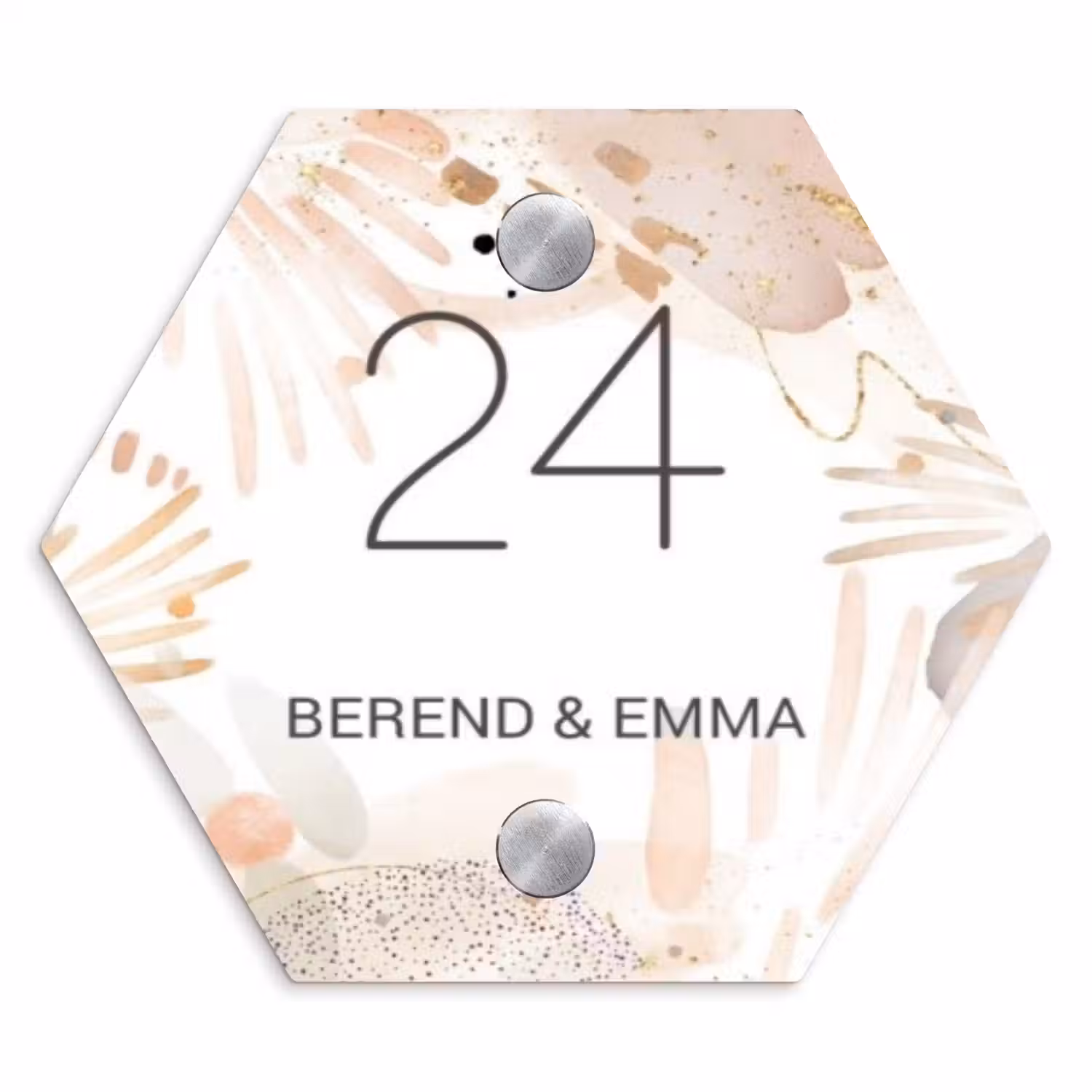 Abstract beige - Klassiek Naambord Hexagon klein -3d