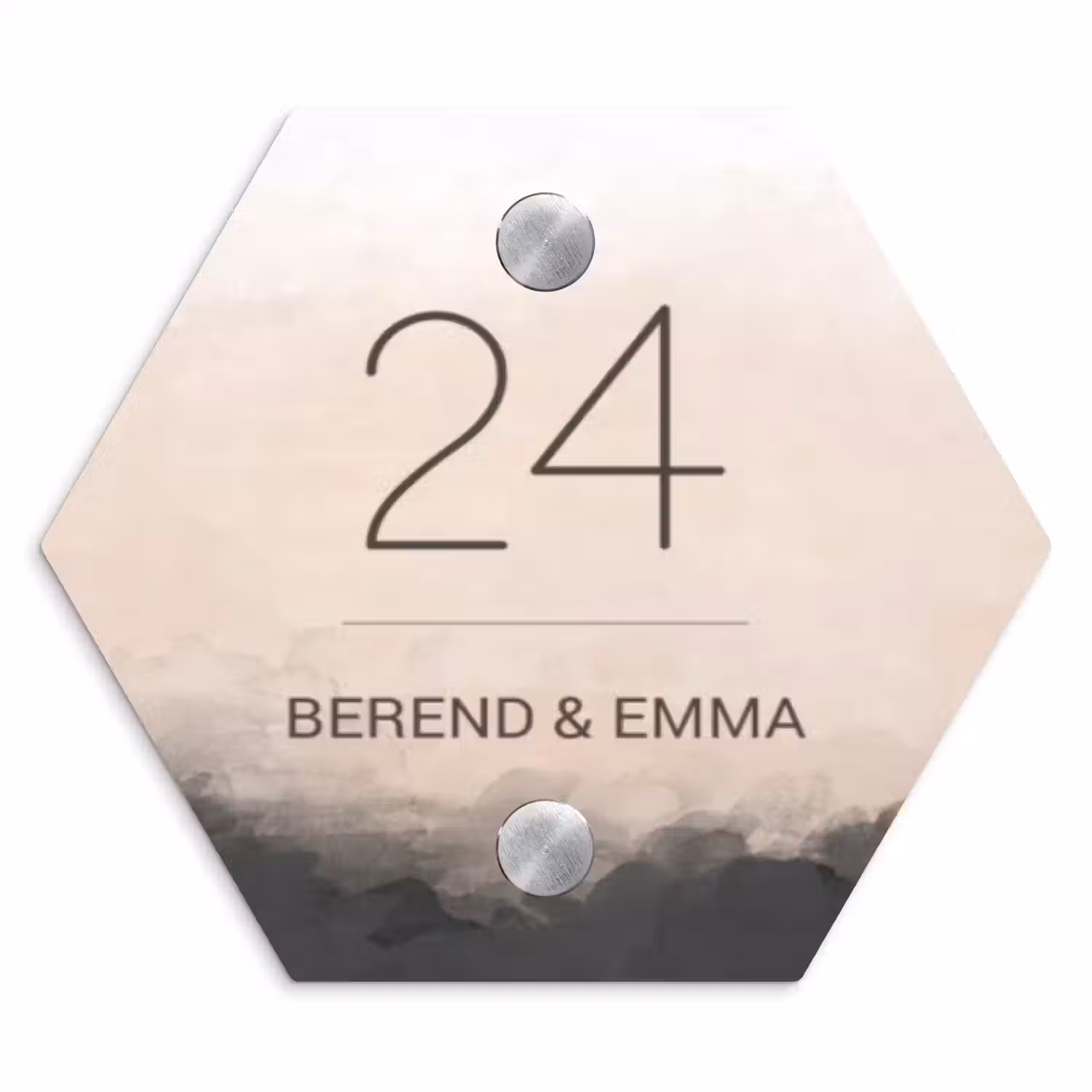 Aquarel - Beige - Klassiek Naambord Hexagon klein -3d