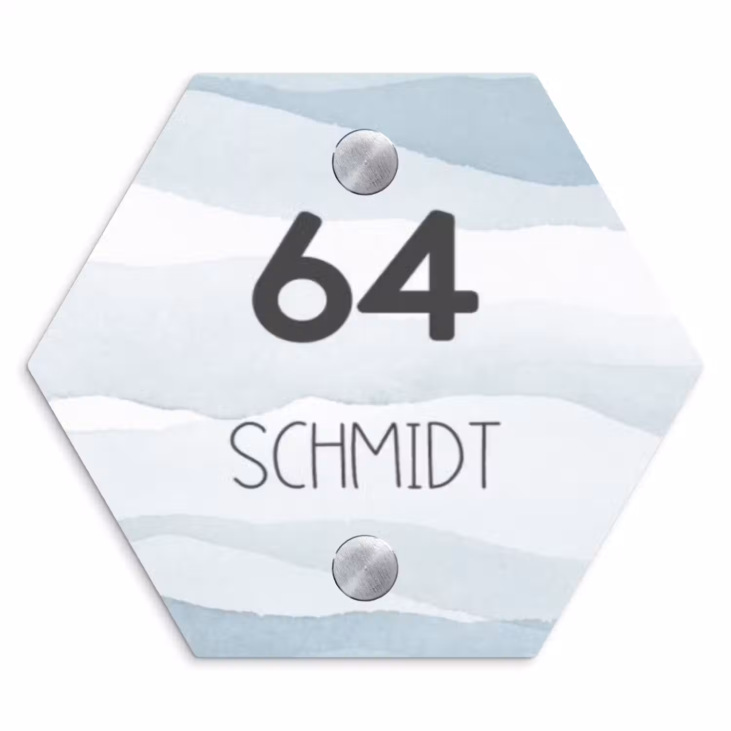 Aquarel - Blauw - Modern Naambord Hexagon klein -3d